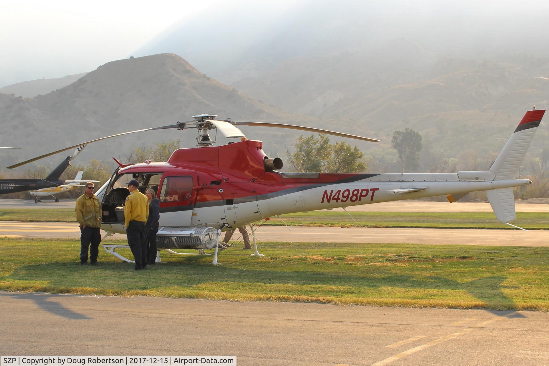 Santa Paula Airport (SZP) - N498PT 1986 Aerospatiale  AS350B ECUREUIL (Squirrel), Turbomeca Arriel 1D1 Turbo Shaft 641 SHp, at SZP Fire Base