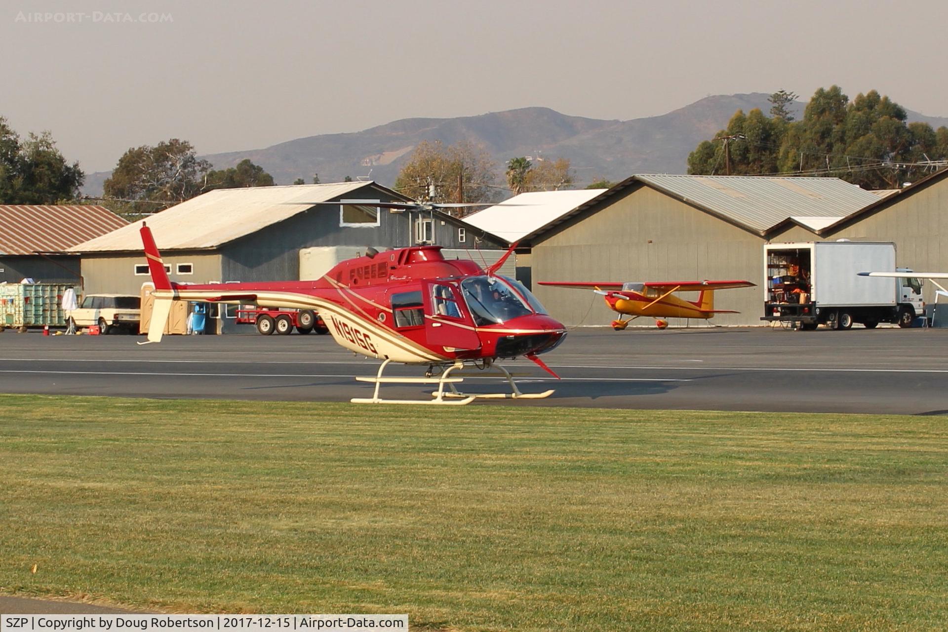 Santa Paula Airport (SZP) - N191SG 1984 Bell 206B JET RANGER II, Allison VO-540 turboshaft 400 SHp, Restricted Forest, preparing for takeoff turning and burning