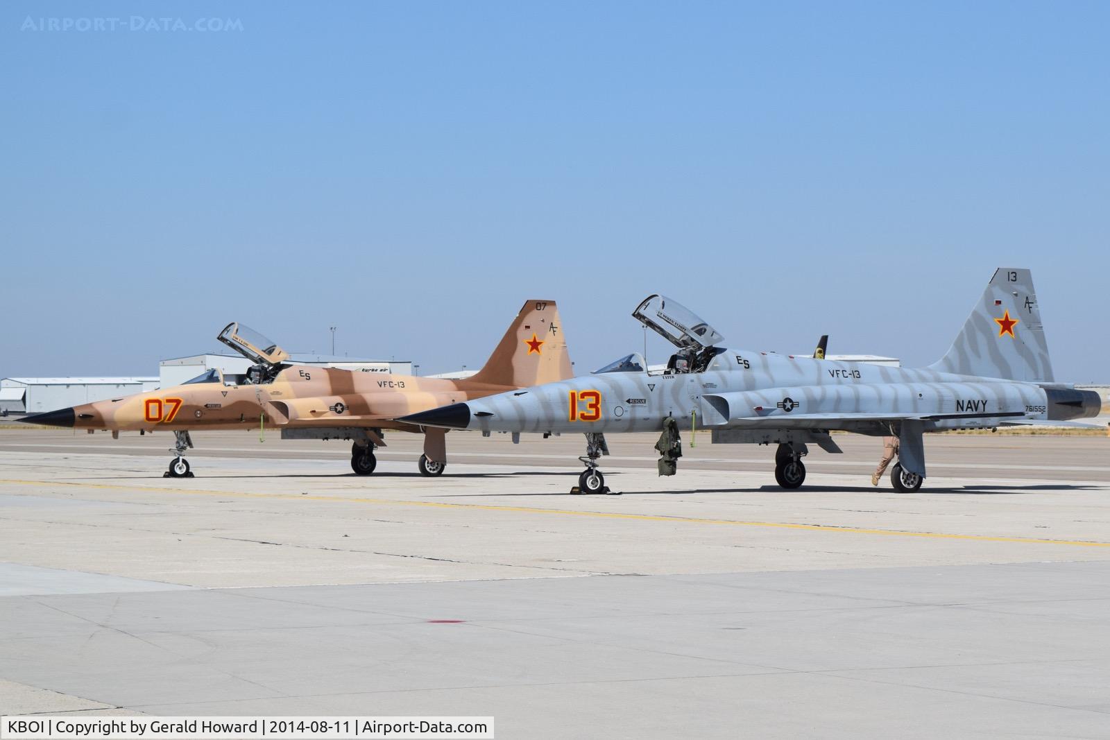 Boise Air Terminal/gowen Fld Airport (BOI) - Two F-5Ns parked on the south ramp from VFC-13  “Saints”, NAS Fallon, NV.
