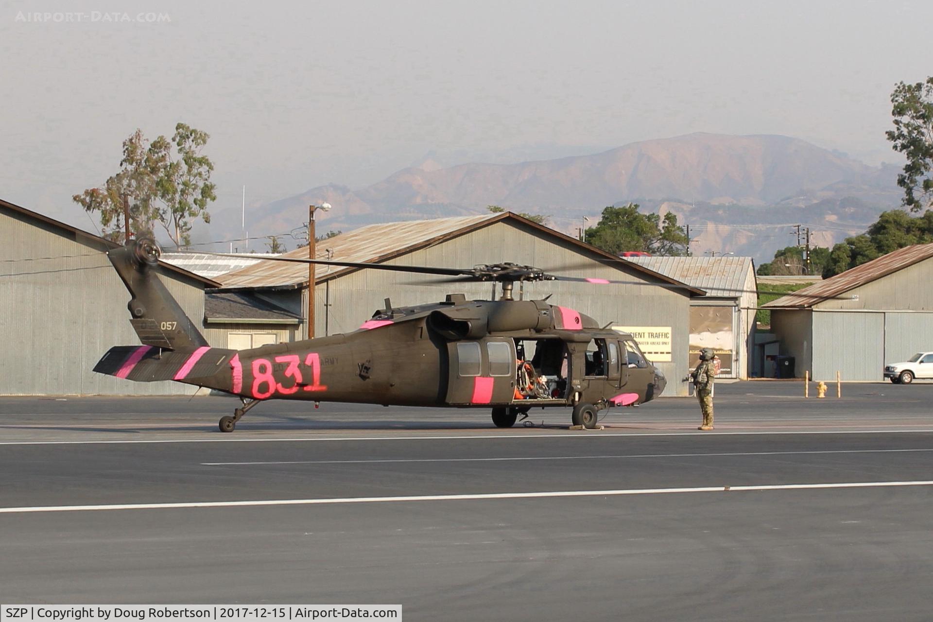 Santa Paula Airport (SZP) - Unknown FireBomber at SZP Thomas Fire FireBase, landed. Note smoky sky.