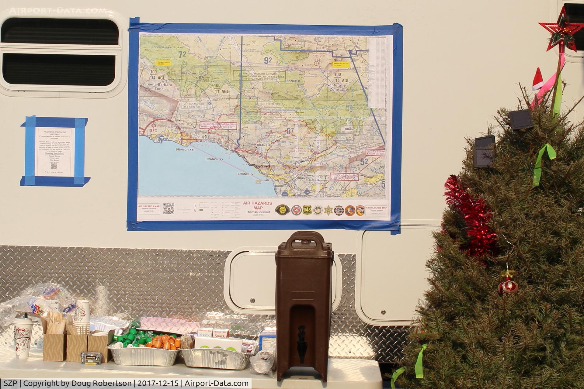 Santa Paula Airport (SZP) - Thomas Fire Base Support Center-Southern California Map showing the two Counties of the Thomas Fire-Ventura County and Santa Barbara County.