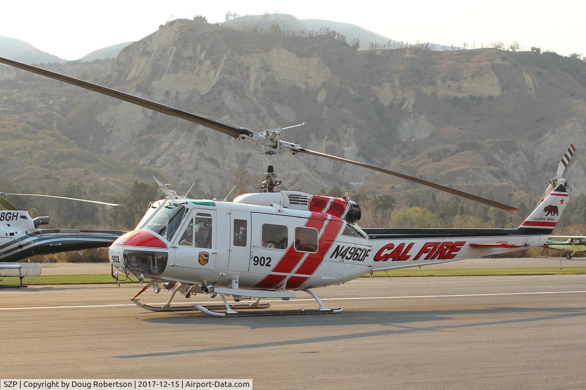 Santa Paula Airport (SZP) - N496DF 1969 BELL EH1H IROQUOIS, CAL-FIRE 902 at Thomas Fire SZP FIREBASE