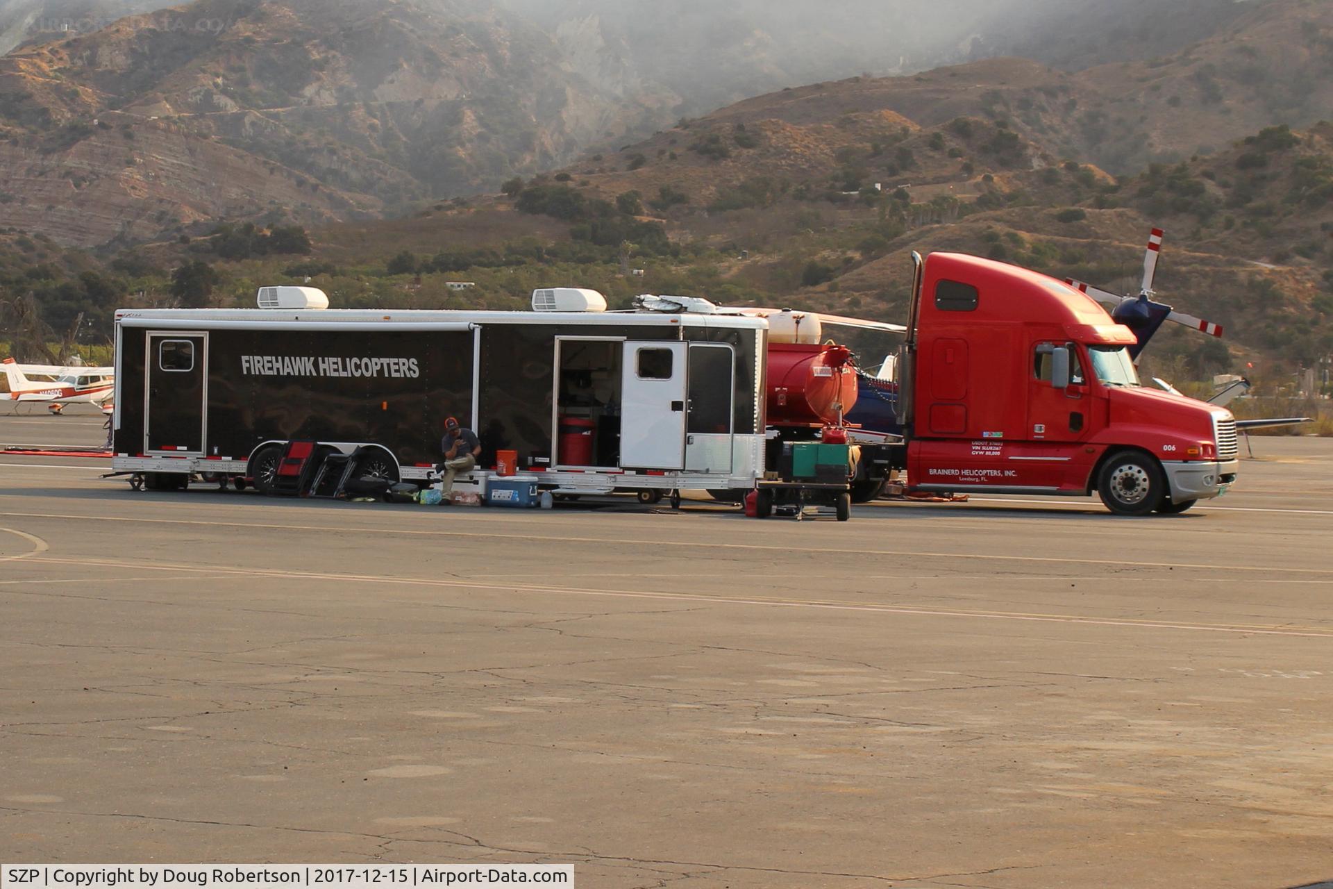 Santa Paula Airport (SZP) - FIREHAWK HELICOPTERS support equipment van and fueler, at SZP FireBase