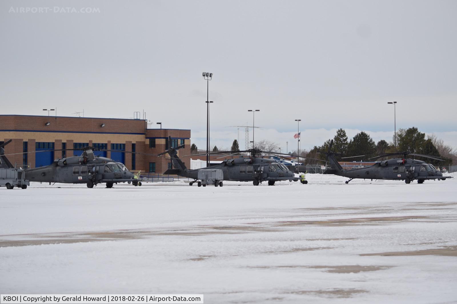 Boise Air Terminal/gowen Fld Airport (BOI) - Three HH-60G Pave Hawks parked on the Idaho ANG ramp.  129th Rescue Wing, 129th RQS, CA ANG, Moffett Field, Ca.