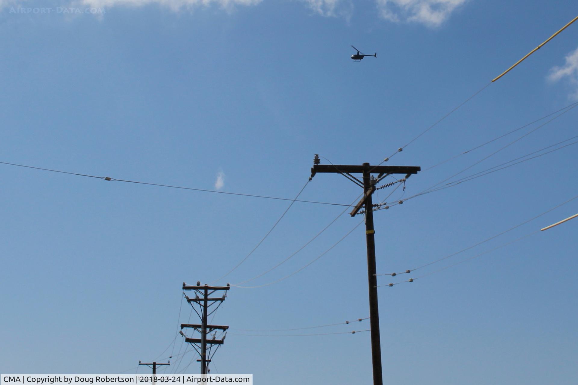 Camarillo Airport (CMA) - A Ventura County Sheriff Helicopter maneuvering over and near CMA-Airport on test exercises today. Their Shooting Practice Range is just west of CMA airport western boundary.