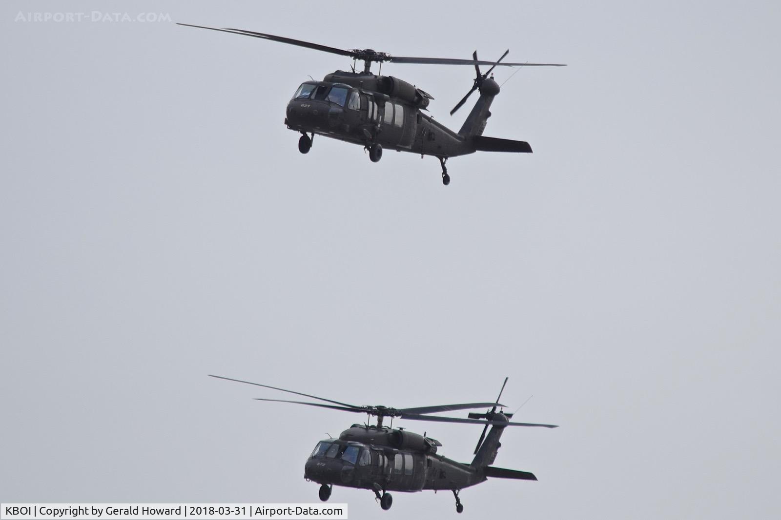 Boise Air Terminal/gowen Fld Airport (BOI) - Two UH-60L Blackhawks from the 1-183rd AVN BN, Idaho Army National Guard departing BOI on a training mission.
