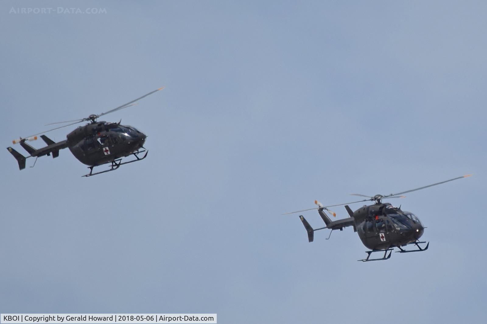 Boise Air Terminal/gowen Fld Airport (BOI) - Two UH-72A Lakota from Det. 1 of D Co., 1-112 AVN (Security & Support B), Idaho Army National Guard returning from a training mission.