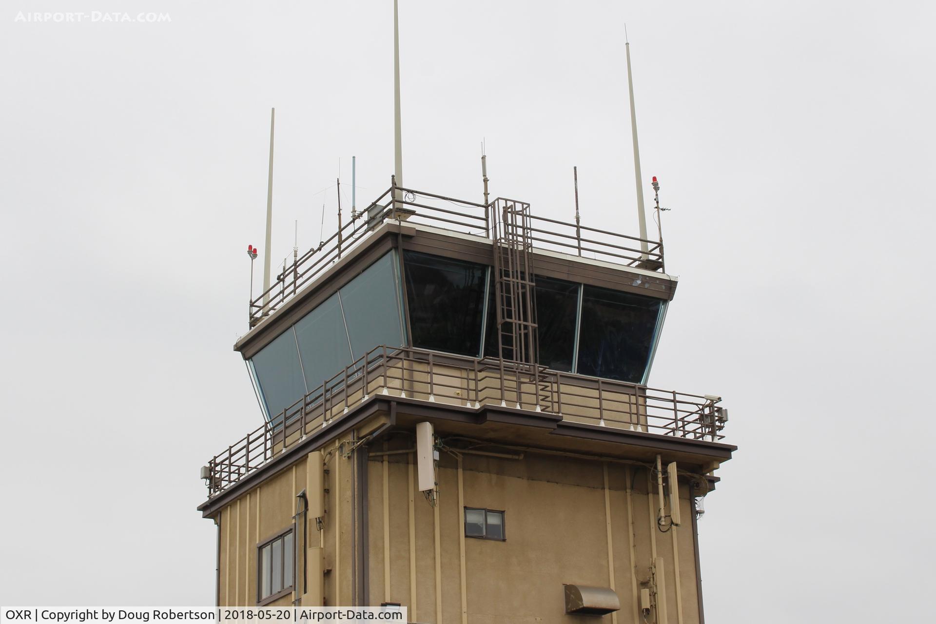 Oxnard Airport (OXR) - OXR Aircraft Control Tower-Closeup. Runway Elevation-45'. Approach/Departure 124.7, ATIS 118.05, CTAF 134.95. Ground control 121.9, Tower 134.95  Rwy 07-25  5,953X100 paved
