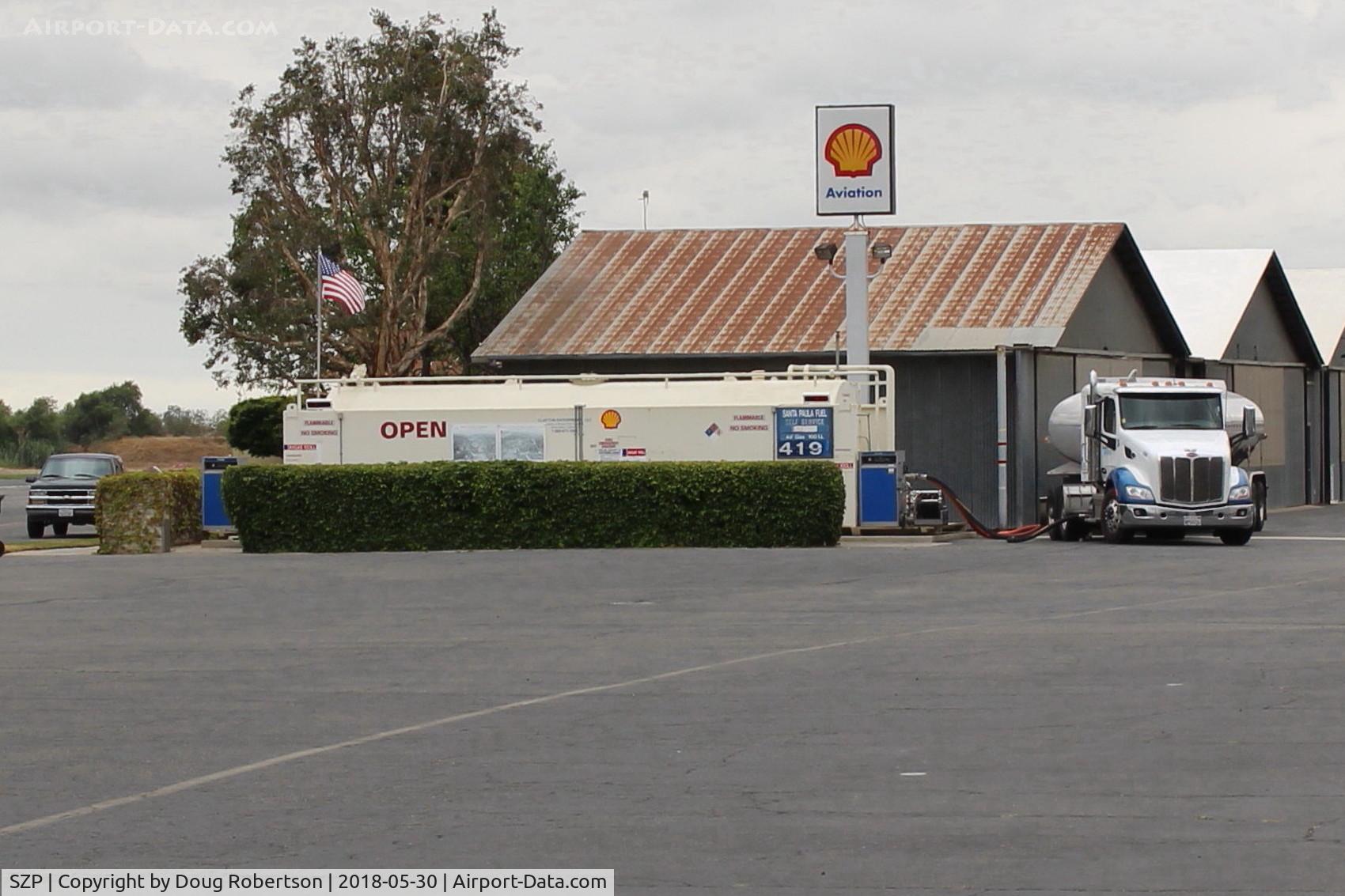 Santa Paula Airport (SZP) - Santa Paula SHELL 100LL Self-Serve Fuel Dock. Tanker replenishment. New price wll be $4.33/gallon.