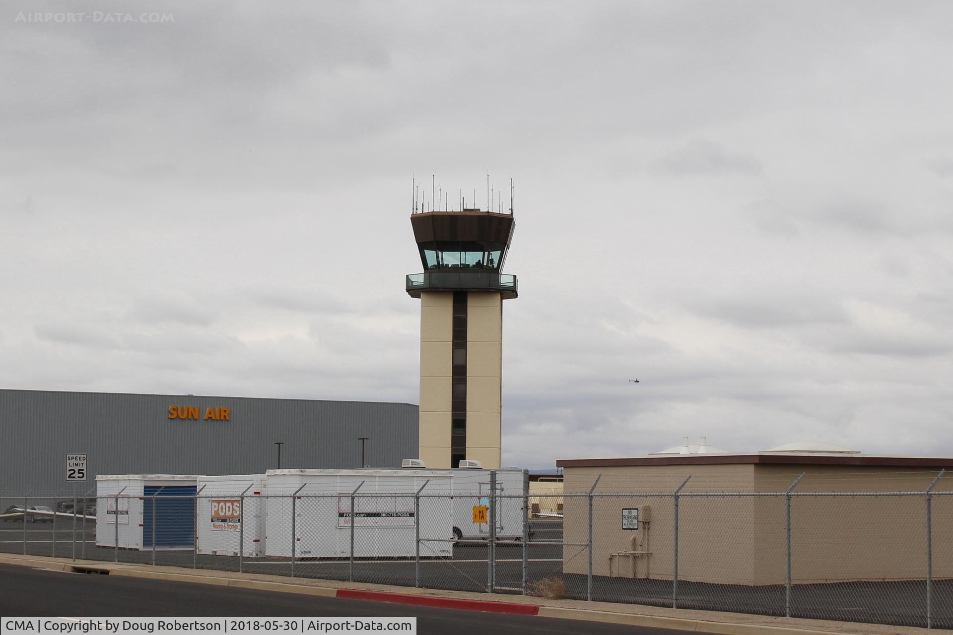 Camarillo Airport (CMA) - CMA Control Tower. Rwy elev. 77 feet, Approach/Departure 124.7, ATIS 120.025, CTAF 128.2, Ground Control 121.8, Tower 128.2, Runways 08/26 6013 X 150 paved. Note greatly displaced threshold Rwy 26. PCL-yes. Check many other requirements.