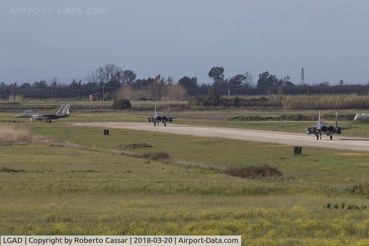 Andravida Airport, Andravida Greece (LGAD) - United States Air Force - Europe Command F-15E's taxiing back to their apron after a sortie during Exercise Iniochos 2018.