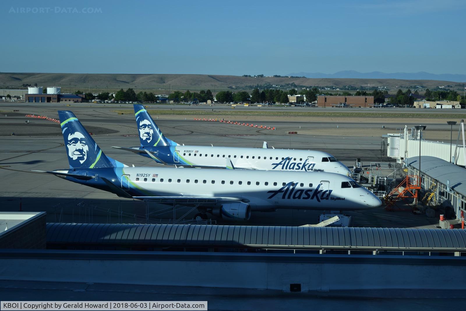 Boise Air Terminal/gowen Fld Airport (BOI) - Two Alaska aircraft awaiting passengers for early morning flights.