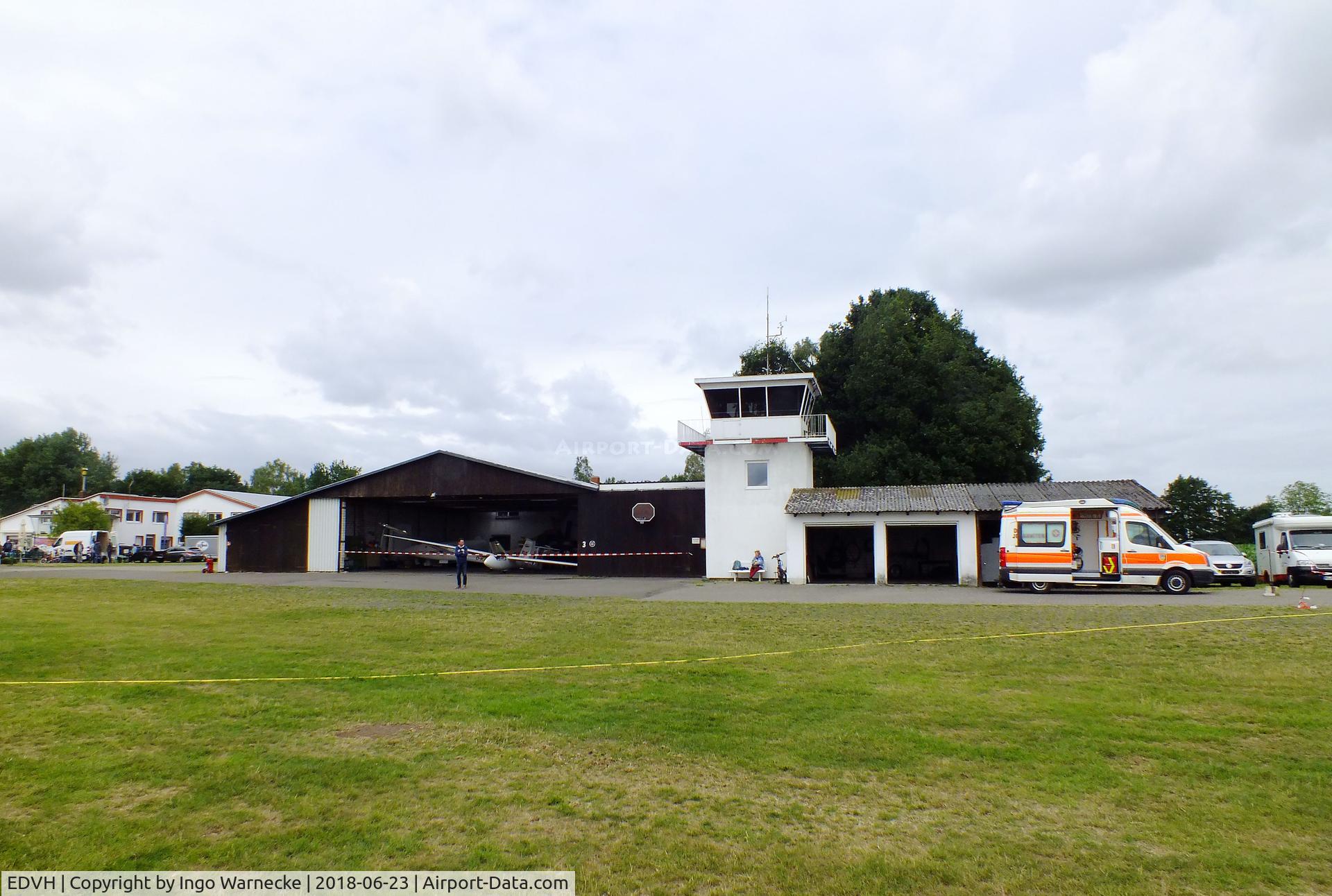EDVH Airport - hangar and tower at Hodenhagen airfield