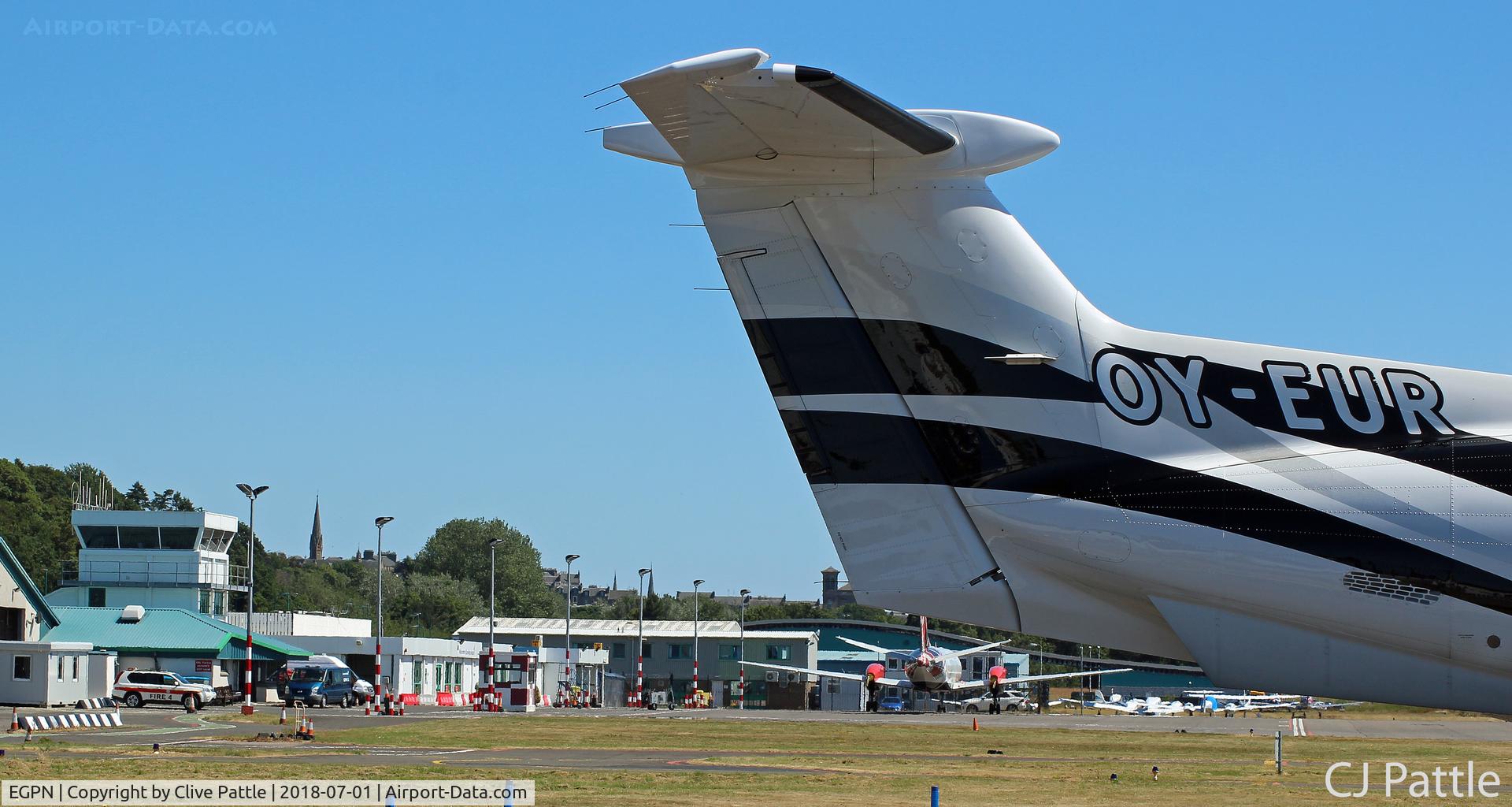 Dundee Airport, Dundee, Scotland United Kingdom (EGPN) - The ATC Tower, terminal building and apron at Dundee EGPN basking in the summer sun.