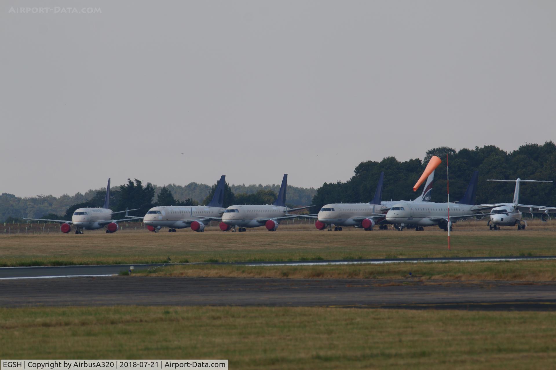 Norwich International Airport, Norwich, England United Kingdom (EGSH) - Former Saudi 170s grace North Side
from left to righ are
124,142, 155, 152, 119