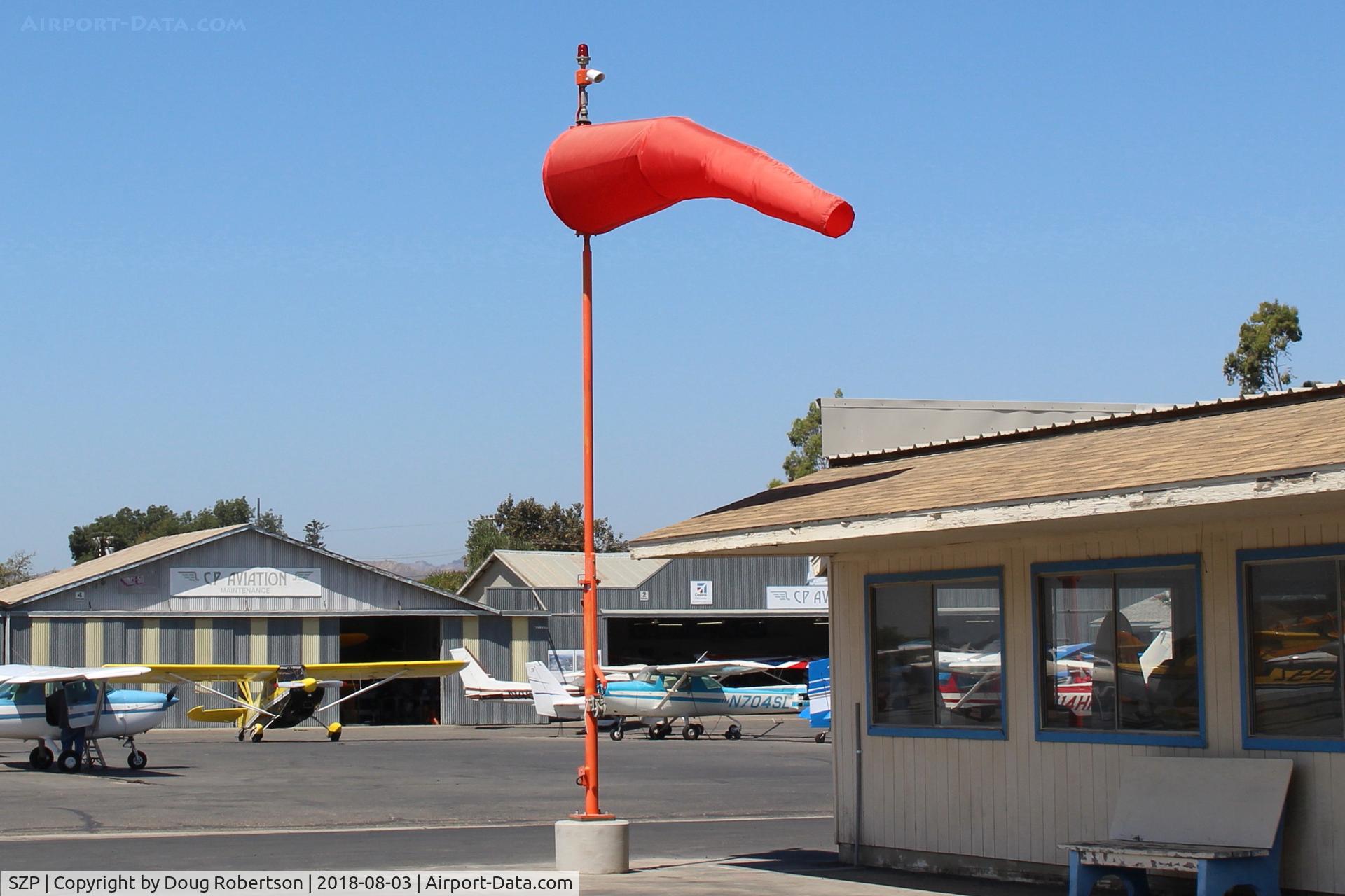 Santa Paula Airport (SZP) - Closeup of new near mid-field Wind Sock with a good normal ocean breeze blowing steadily.