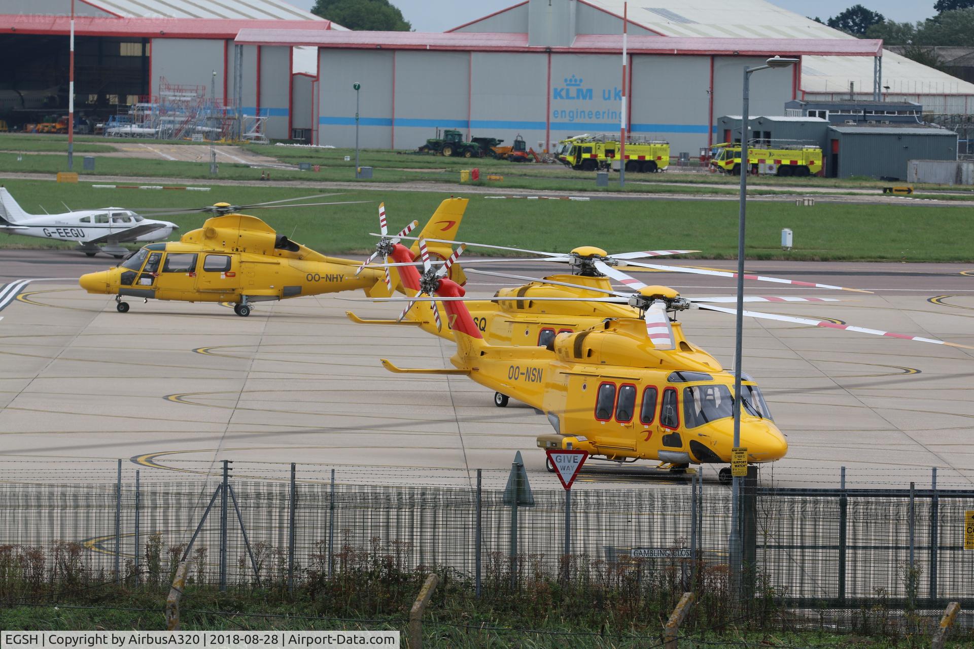 Norwich International Airport, Norwich, England United Kingdom (EGSH) - NHV Helicopters share the Saxon Ramp
OO-NSN, OO-NSQ , OO-NHY