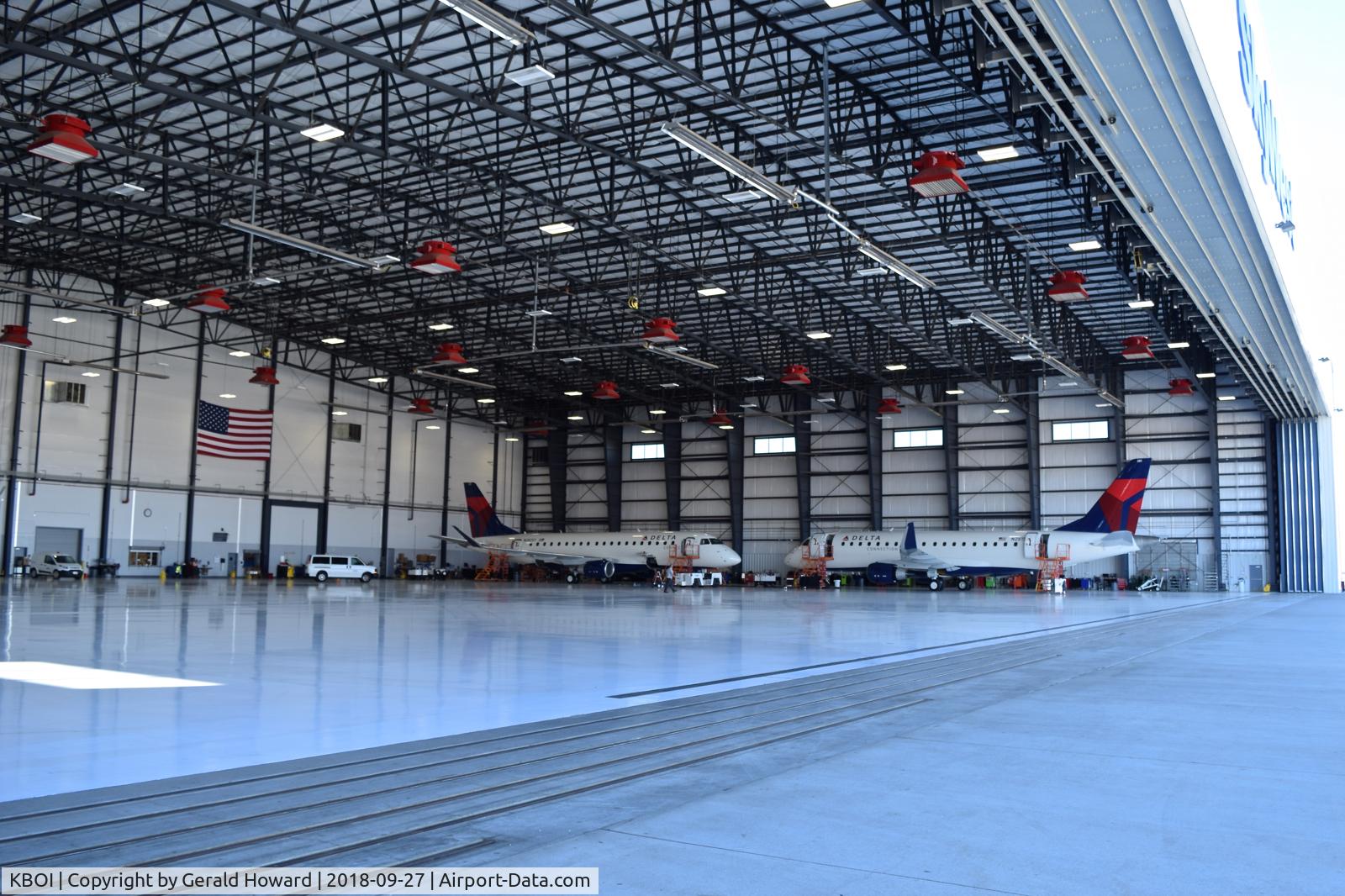 Boise Air Terminal/gowen Fld Airport (BOI) - Two Embraer ERJ 175LRs in the Skywest Maintenance hangar for final checks. Fresh from the factory in South America. Owned by Skywest, but flown under Delta colors.