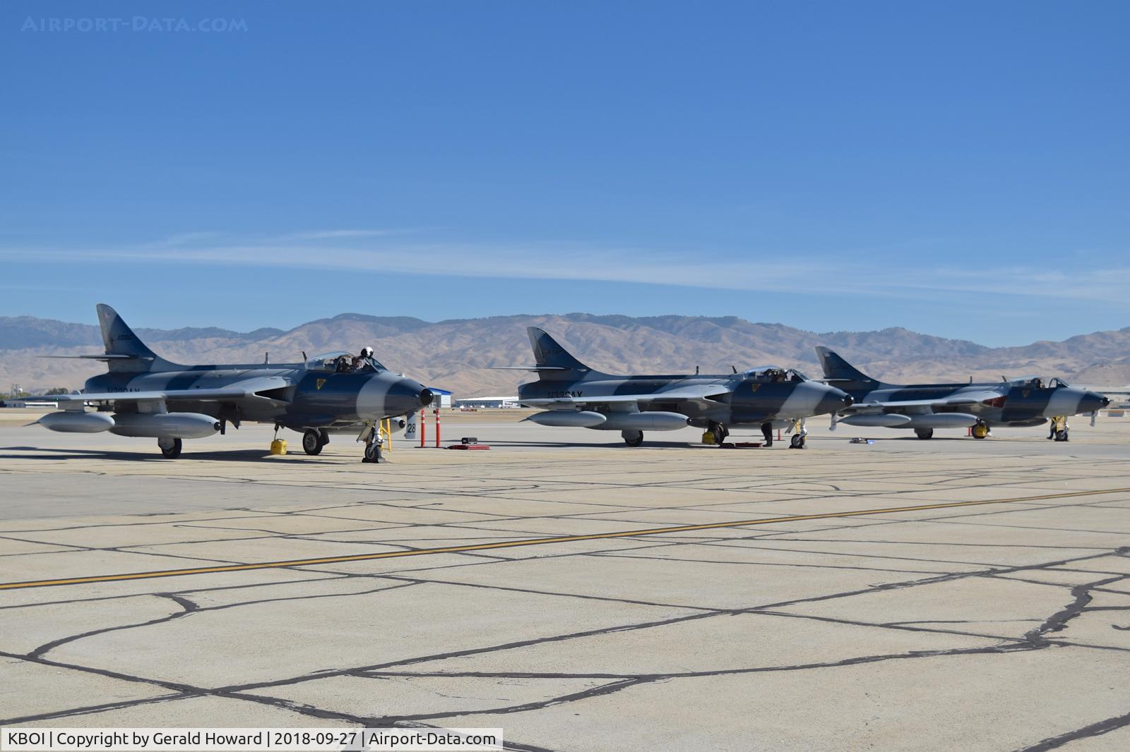 Boise Air Terminal/gowen Fld Airport (BOI) - Airborne Tactical Advantage Company (ATAC) Hawker Hunters flying out of BOI to train with USMC F/A-18s. 