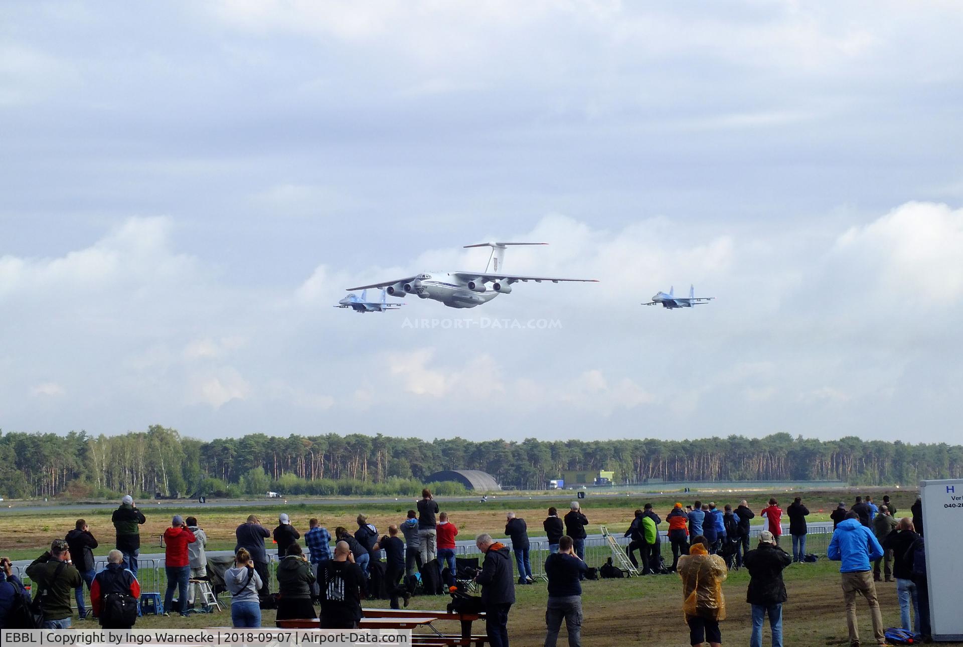 Kleine Brogel Air Base Airport, Kleine Brogel Belgium (EBBL) - Ilyushin Il-76 and 2 Sukhoi Su-27 of the Ukrainian Air Force flypast at the 2018 BAFD Spottersday at Kleine Brogel airbase