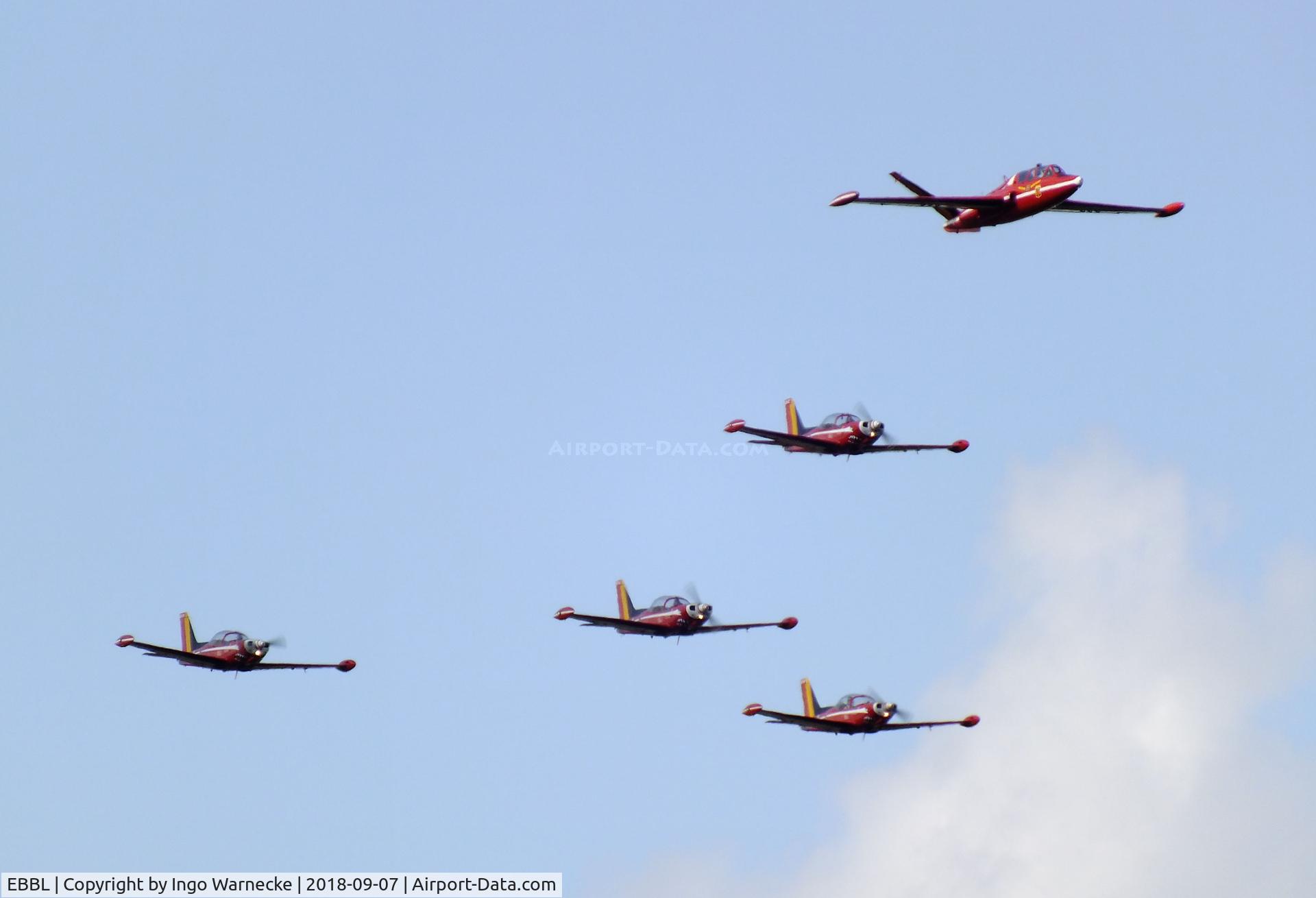 Kleine Brogel Air Base Airport, Kleine Brogel Belgium (EBBL) - Belgian AF display with 4 SF.260 and veteran Fouga Magister at the 2018 BAFD Spottersday at Kleine Brogel airbase