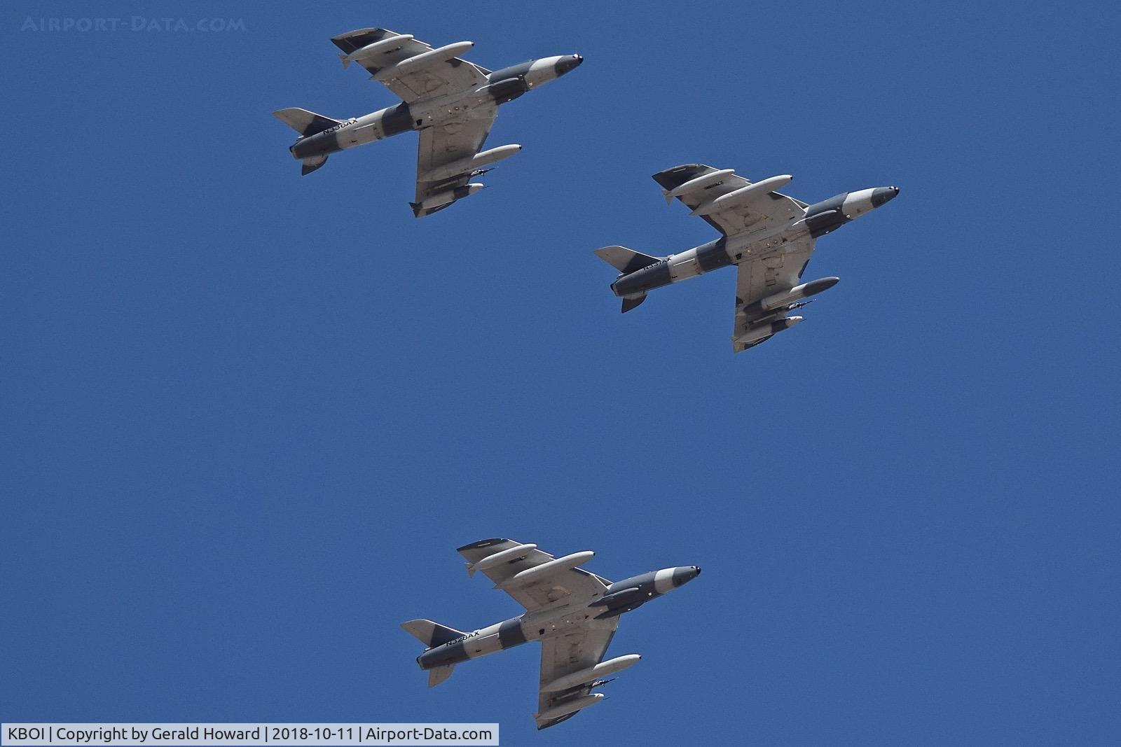 Boise Air Terminal/gowen Fld Airport (BOI) - Three Hawker Hunters overhead for the break to the downwind for RWY 10R.