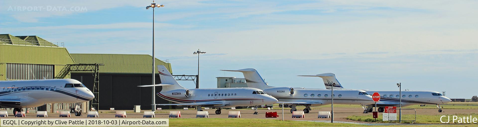 RAF Leuchars Airport, Leuchars, Scotland United Kingdom (EGQL) - A line-up of bizjets at Leuchars Station for the Annual Alfred Dunhill Links Golf Championships being held at the nearby 'Old Course' at St Andrews.