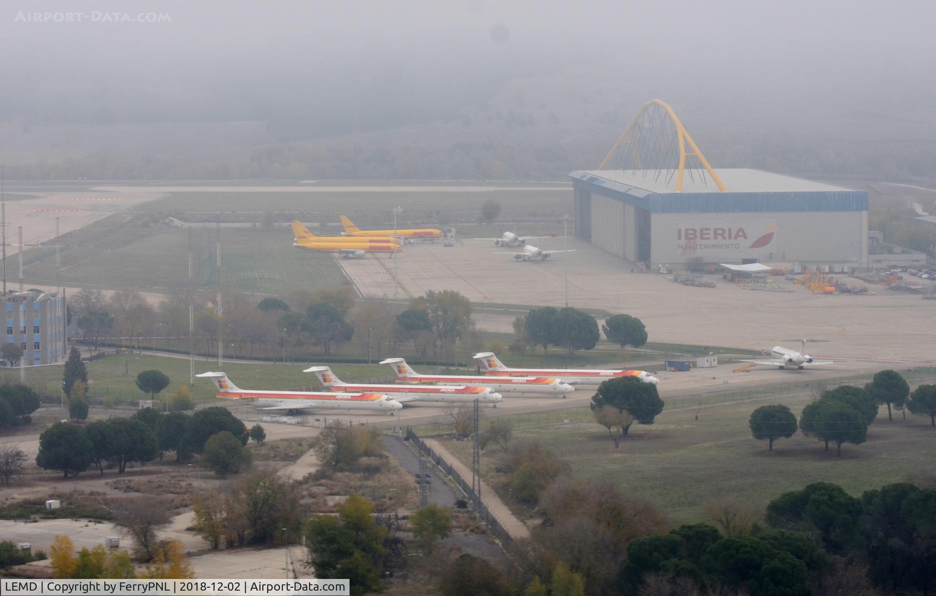 Barajas International Airport, Madrid Spain (LEMD) - Arrival in MAD, view of the technical area with a number of stored aircraft.