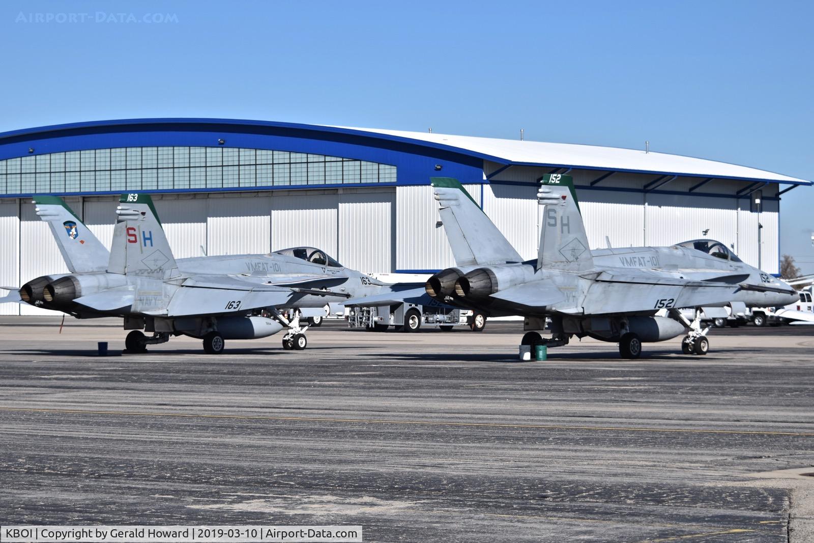 Boise Air Terminal/gowen Fld Airport (BOI) - Two F/A-18Cs parked on the north GA ramp.
