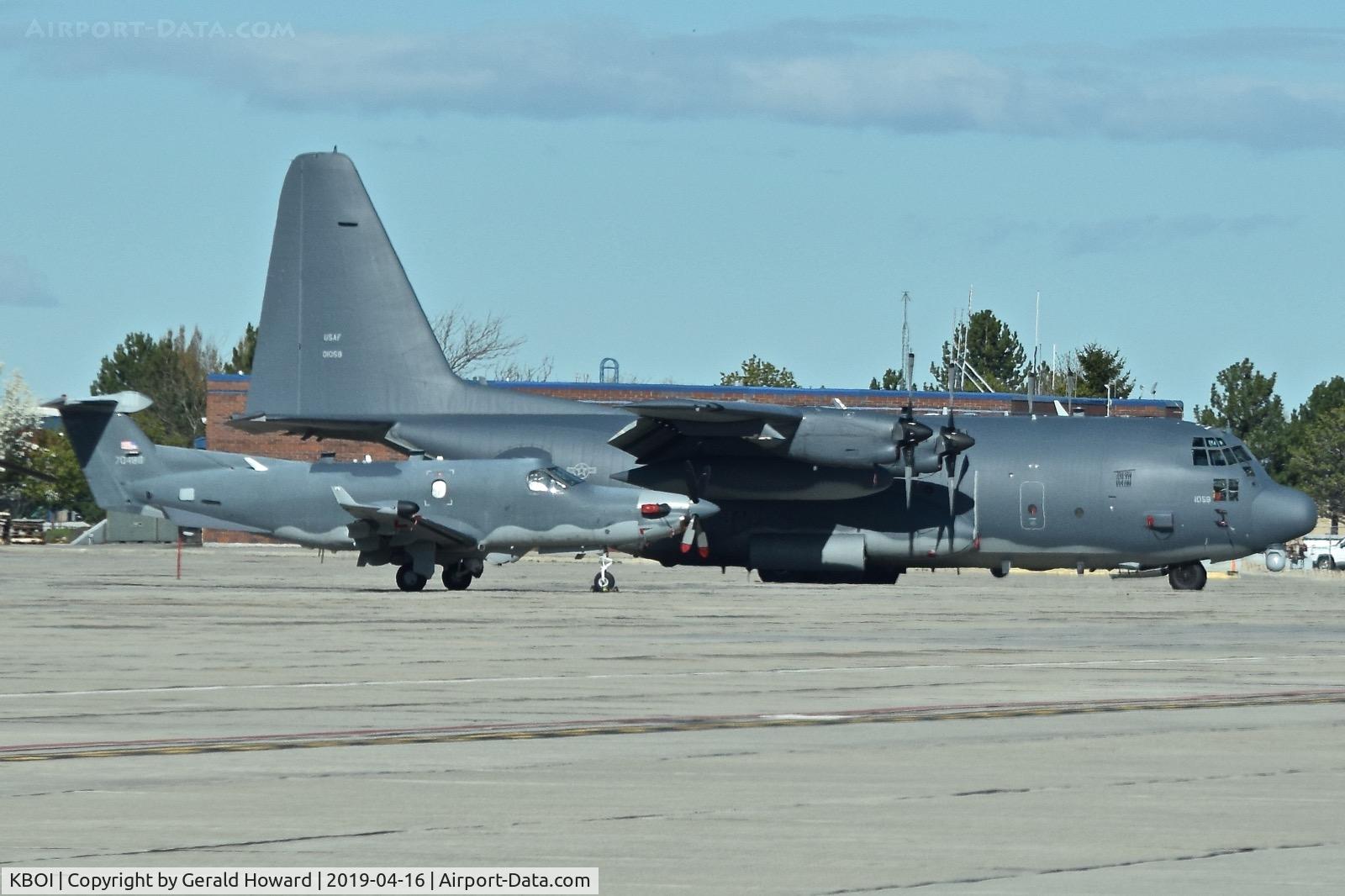 Boise Air Terminal/gowen Fld Airport (BOI) - A US Air Force Pilatus U-28 and an MC-130W parked on the Idaho ANG ramp.