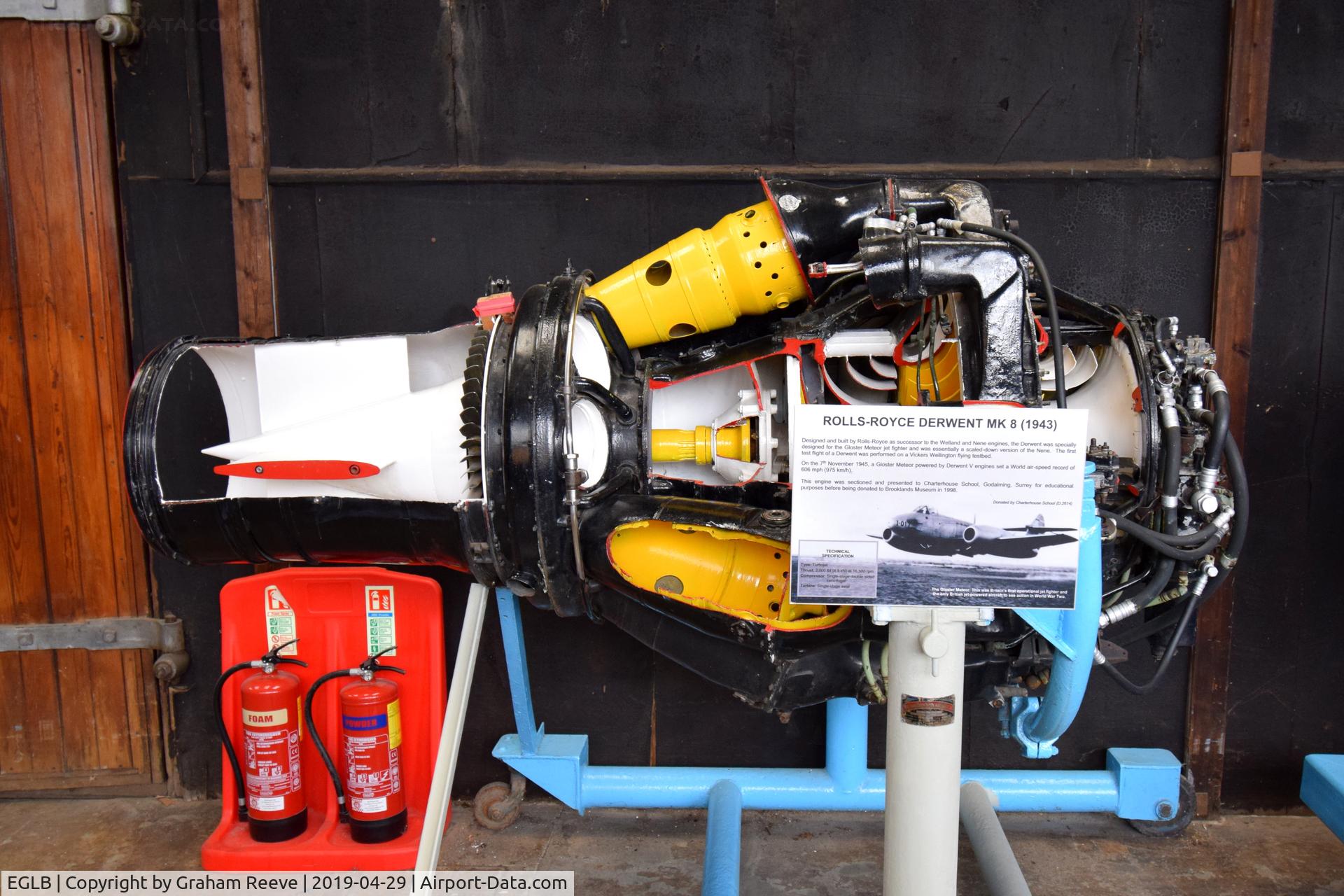 EGLB Airport - Rolls Royce Derwent Mk 8 (1943), on display at the Brooklands Museum.