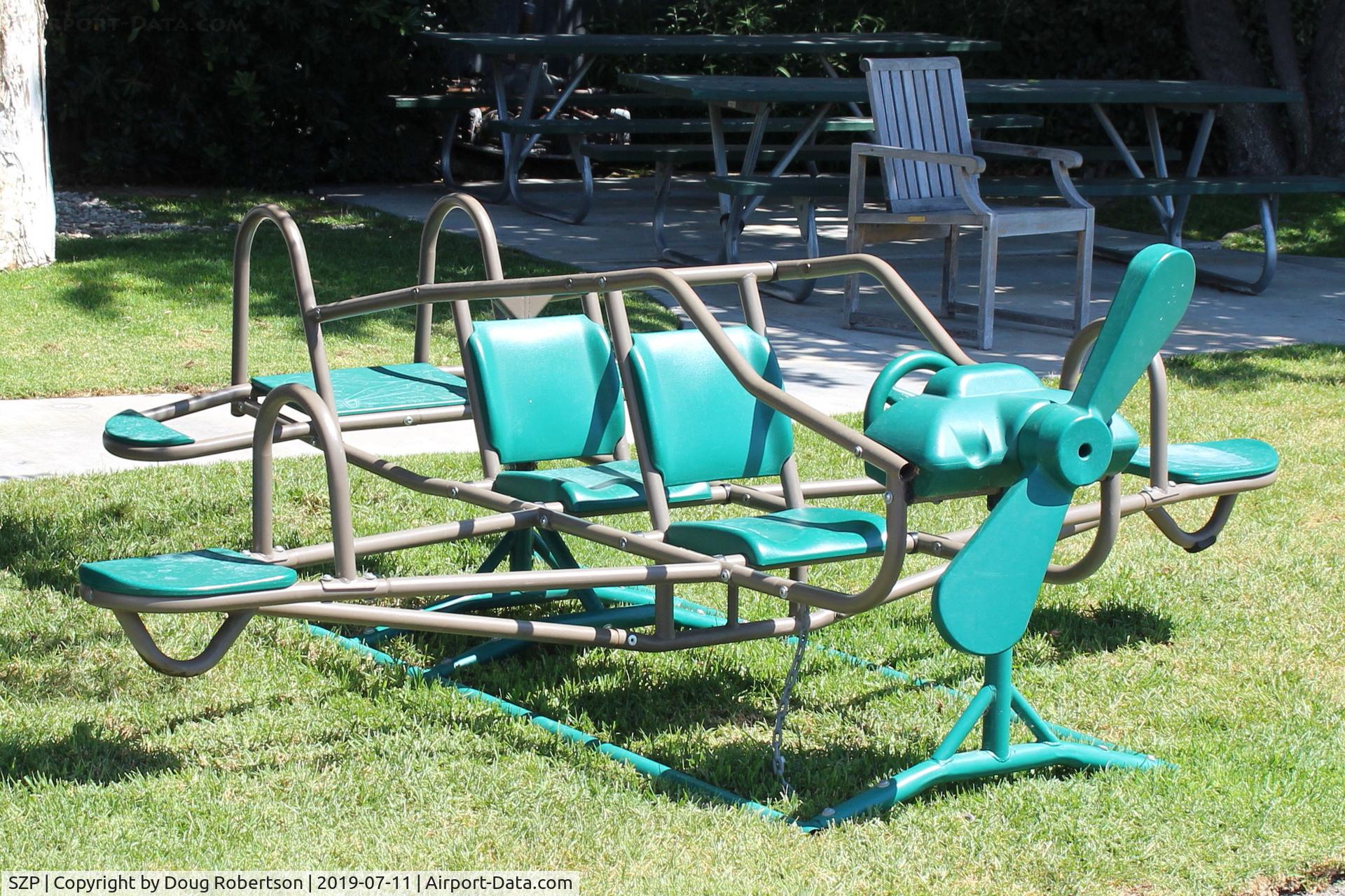 Santa Paula Airport (SZP) - New kid's toy airplane in the SZP View Park. Future aviators-five can 