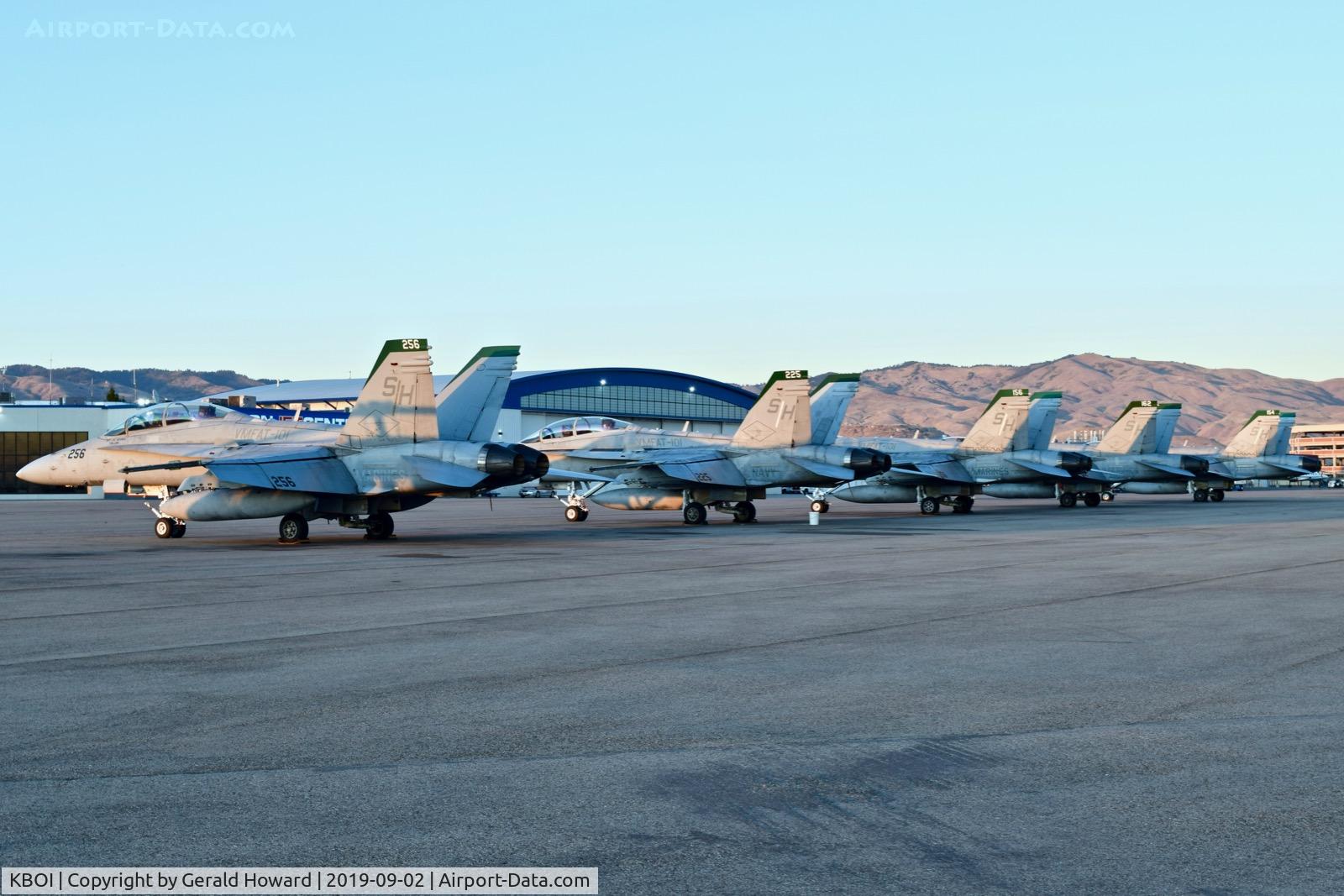 Boise Air Terminal/gowen Fld Airport (BOI) - Five F/A-18s parked on the north GA ramp.