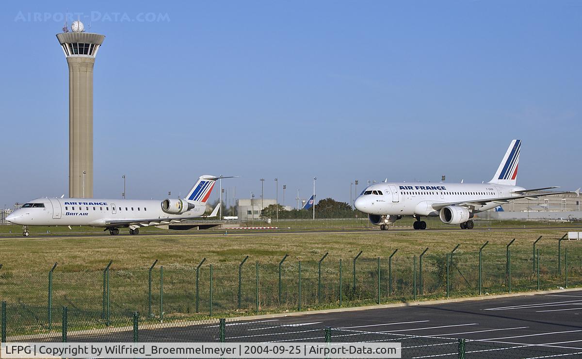 Paris Charles de Gaulle Airport (Roissy Airport), Paris France (LFPG) - F-GRJT - Air France (Brit Air) CRJ 200 and F-GRHR - Air France Airbus A319