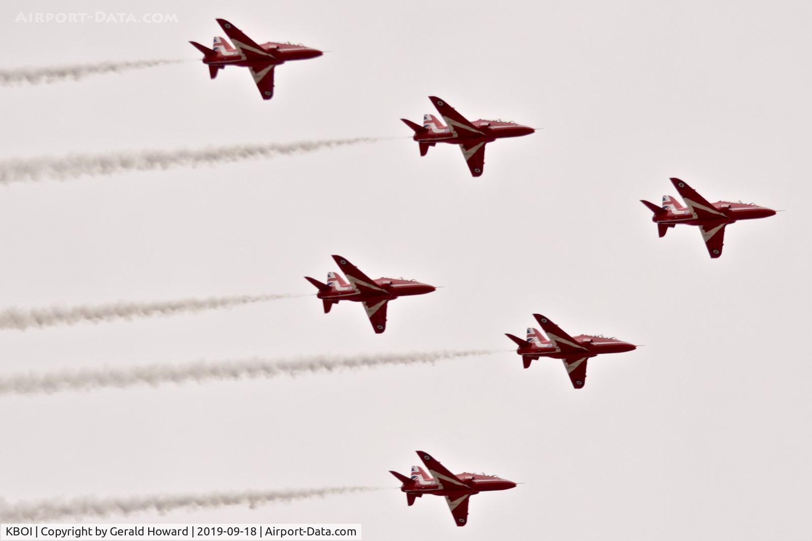 Boise Air Terminal/gowen Fld Airport (BOI) - Six of the 12 Red Arrows landing at BOI for fuel make a fly by before landing.