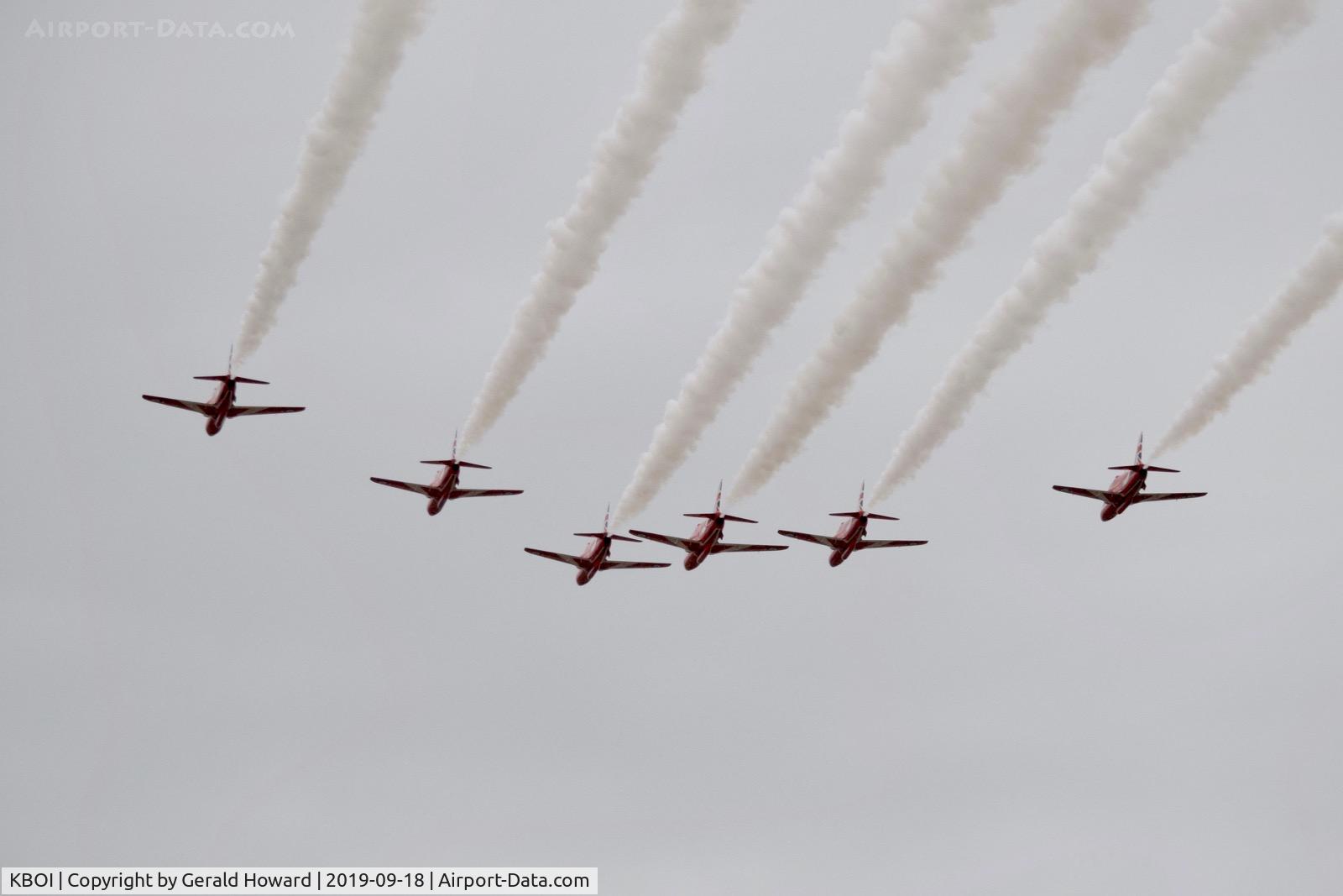 Boise Air Terminal/gowen Fld Airport (BOI) - The second flight of six Red Arrows do a fly by before landing.