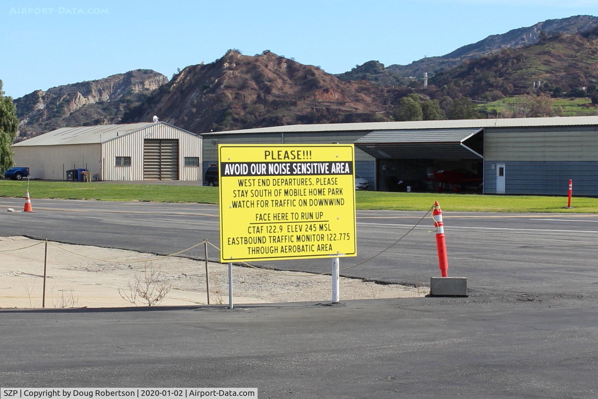 Santa Paula Airport (SZP) - Information Sign for Runway 22 taxi and pre-flight hold area. 