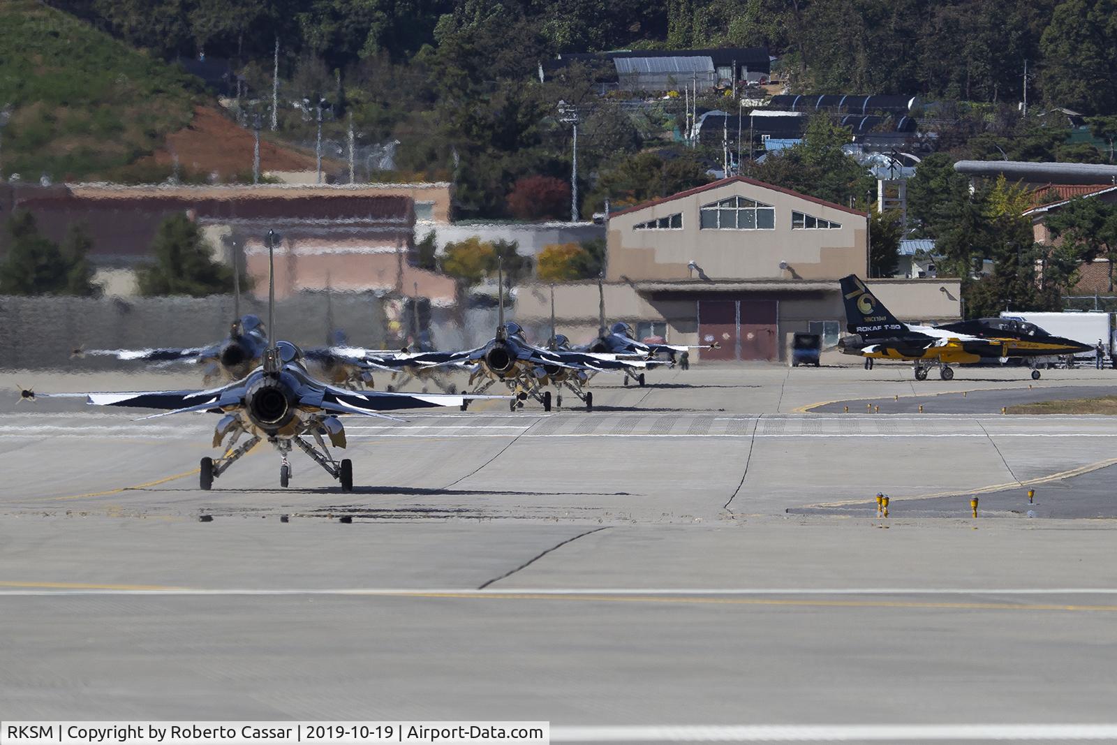 Seoul Airbase Airport, Seoul Korea, Republic of (RKSM) - Republic of Korea , Air Force, Golden Eagles, taxiing out for their display over Seoul Air Base during Seoul ADEX 2019 Edition.