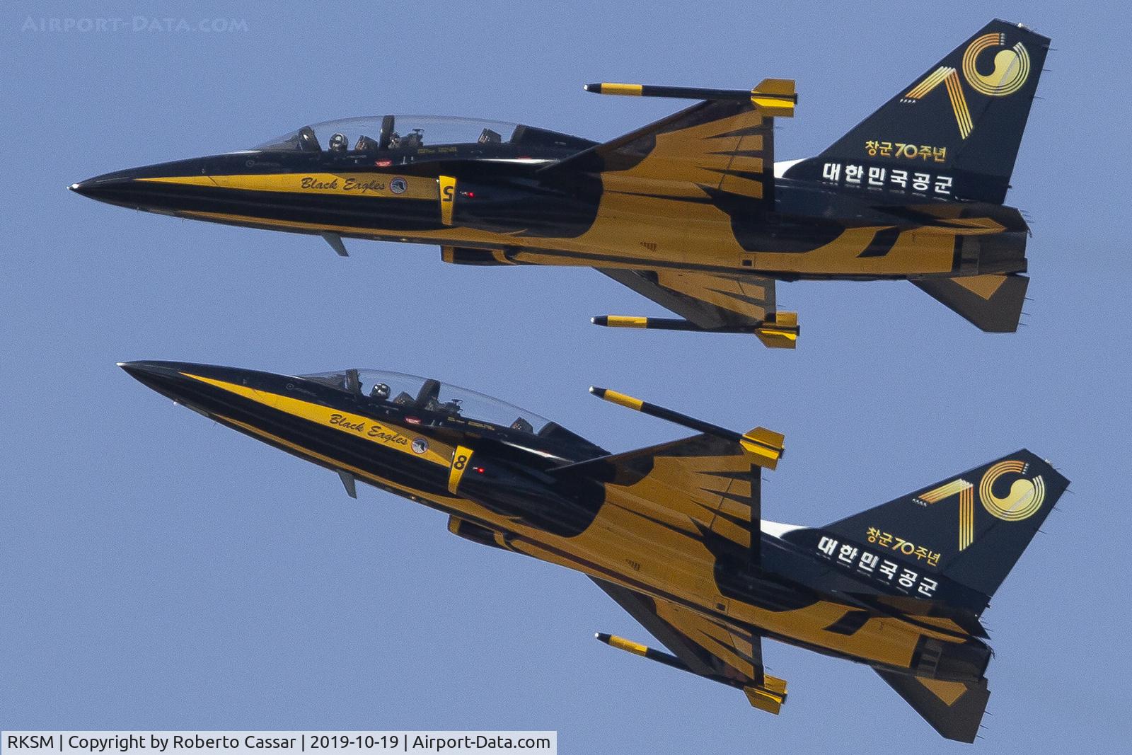 Seoul Airbase Airport, Seoul Korea, Republic of (RKSM) - Republic of Korea , Air Force, Golden Eagles, performing over Seoul Air Base during Seoul ADEX 2019 Edition.