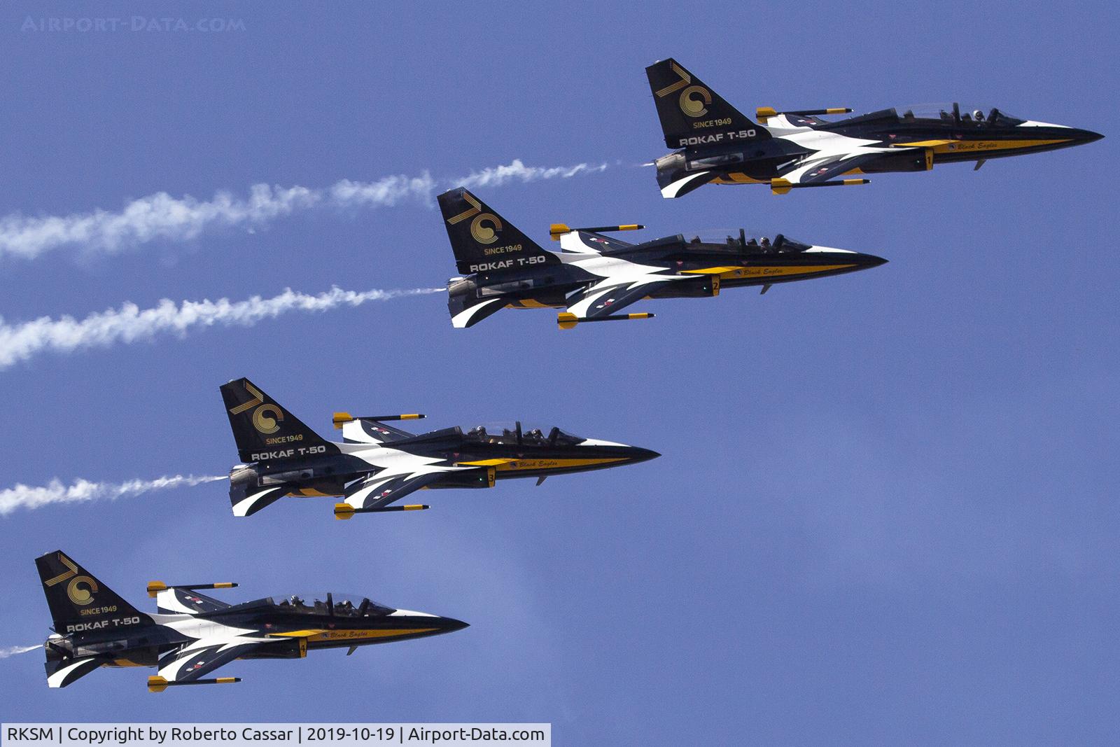 Seoul Airbase Airport, Seoul Korea, Republic of (RKSM) - Republic of Korea , Air Force, Golden Eagles, performing over Seoul Air Base during Seoul ADEX 2019 Edition.