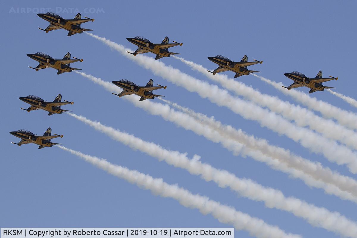 Seoul Airbase Airport, Seoul Korea, Republic of (RKSM) - Republic of Korea , Air Force, Golden Eagles, performing over Seoul Air Base during Seoul ADEX 2019 Edition.