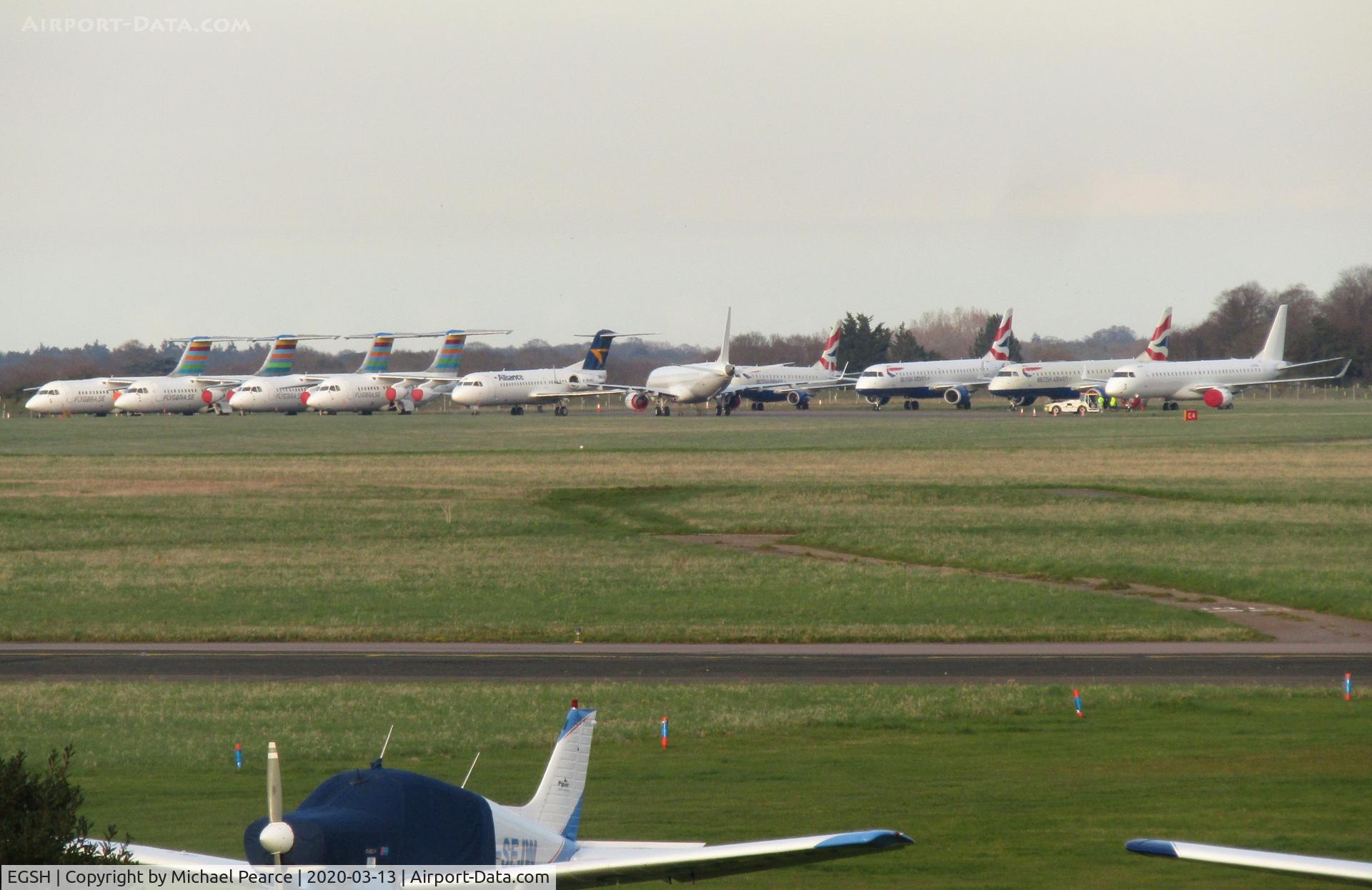 Norwich International Airport, Norwich, England United Kingdom (EGSH) - North Side (left to right): SE-DSV, SE-DSU, SE-RJI, SE-DJN, VH-NUV, G-FBEG, G-LCYD, G-LCYV, G-LCAB, G-FBEH.
