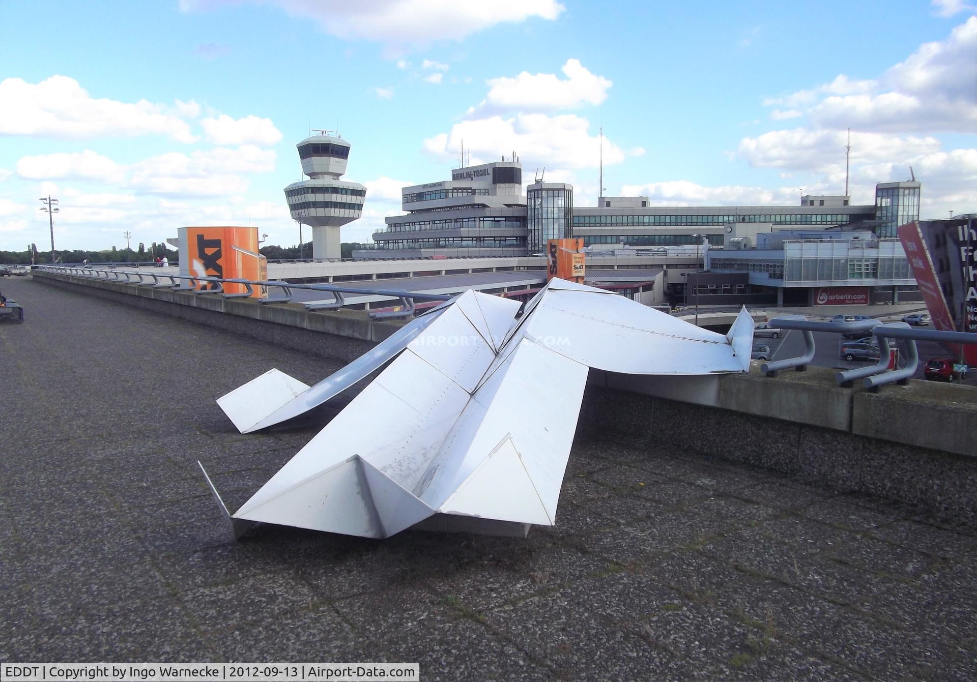 Tegel International Airport (closing in 2011), Berlin Germany (EDDT) - sculpture of a paper plane on the viewing platform at Berlin-Tegel