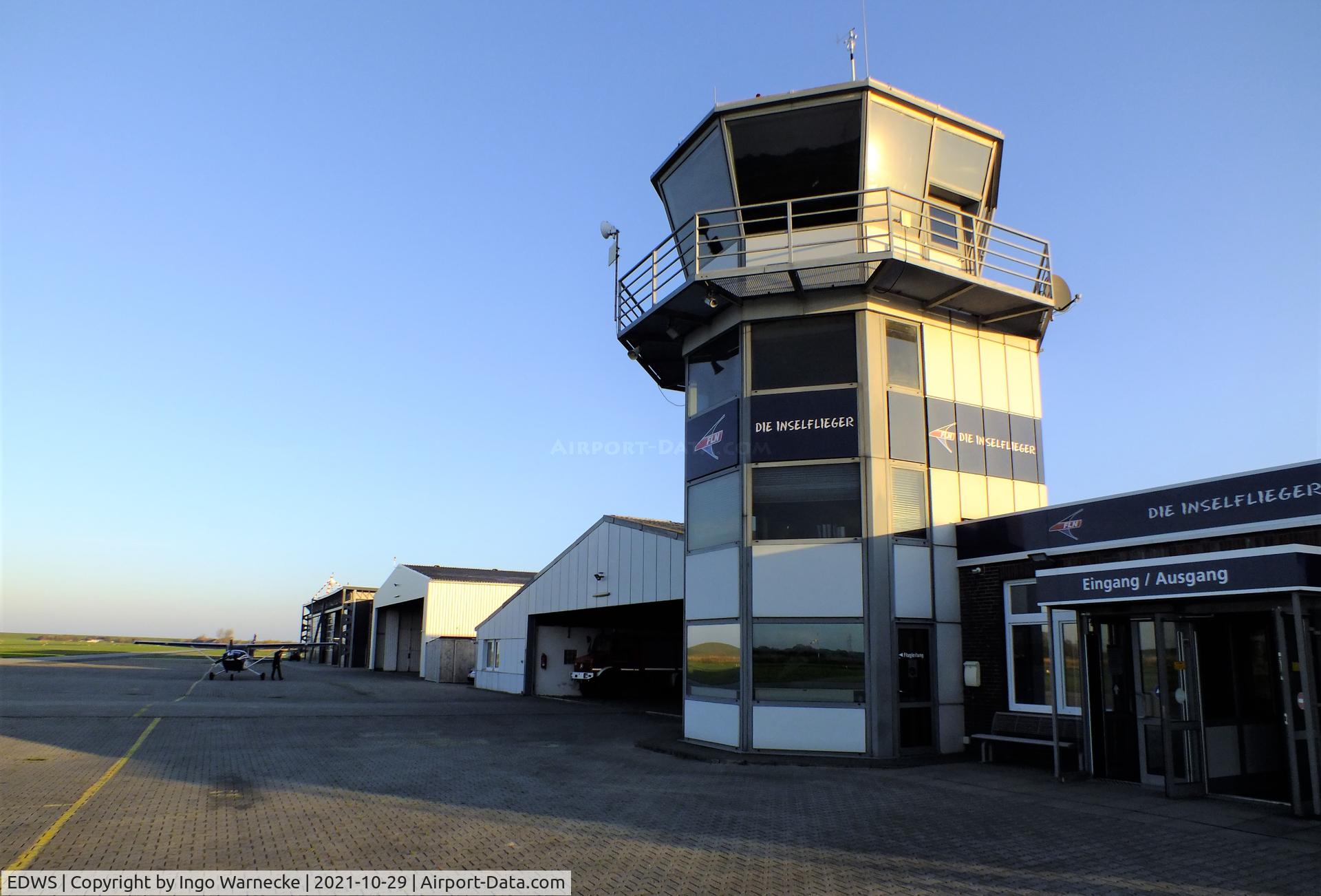 EDWS Airport - tower and hangars at Norden-Norddeich airfield