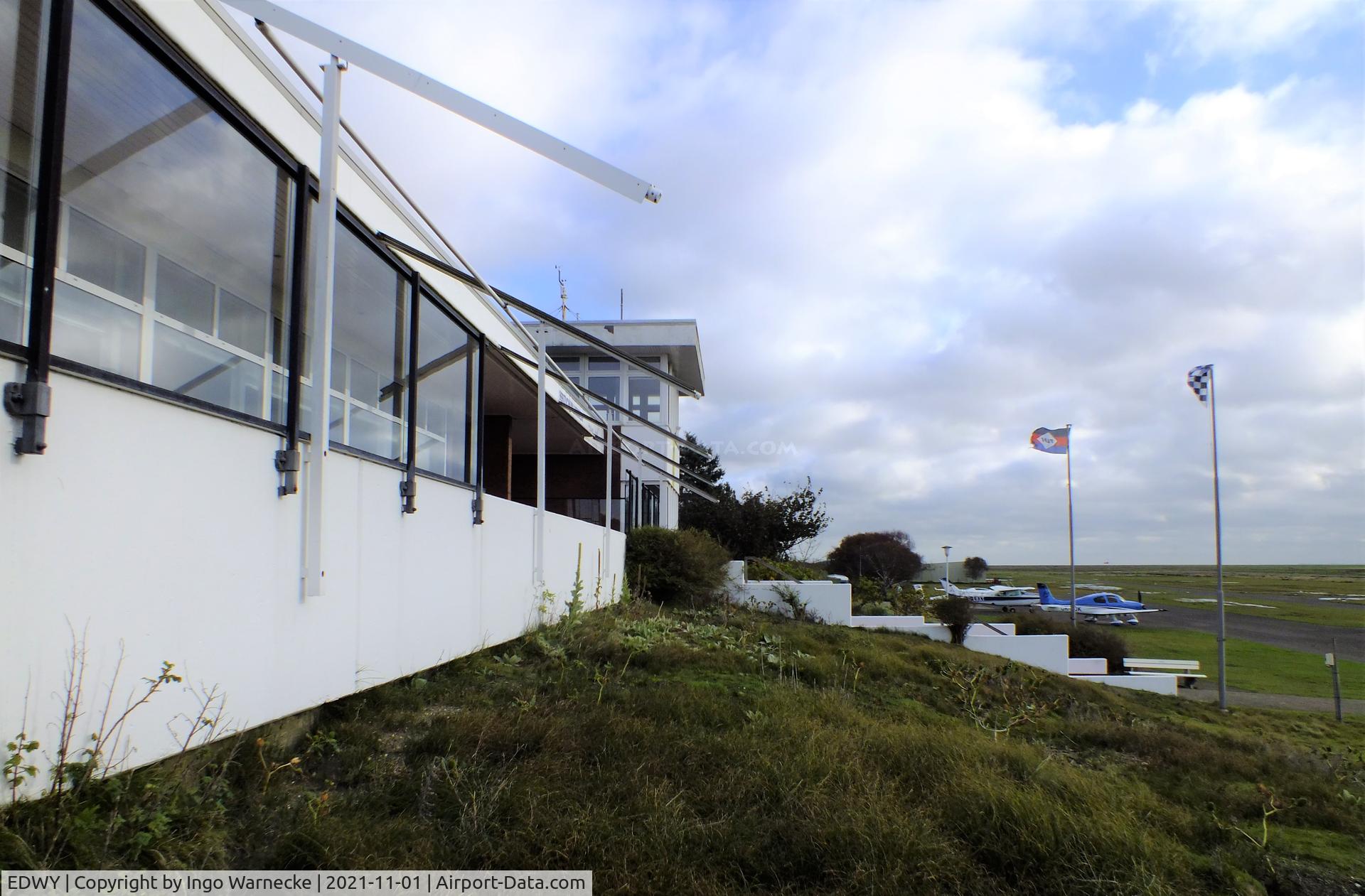 Norderney Airport, Norderney Germany (EDWY) - terminal, tower and apron at Norderney airfield