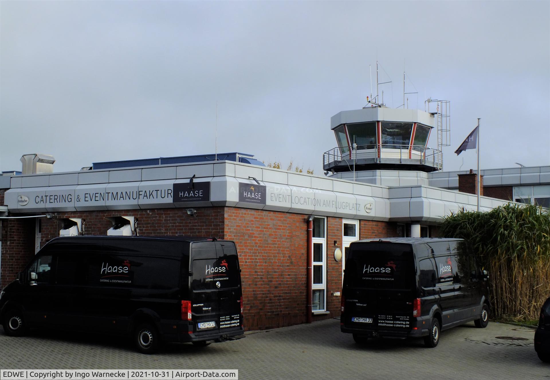 EDWE Airport - terminal and tower at Emden airfield