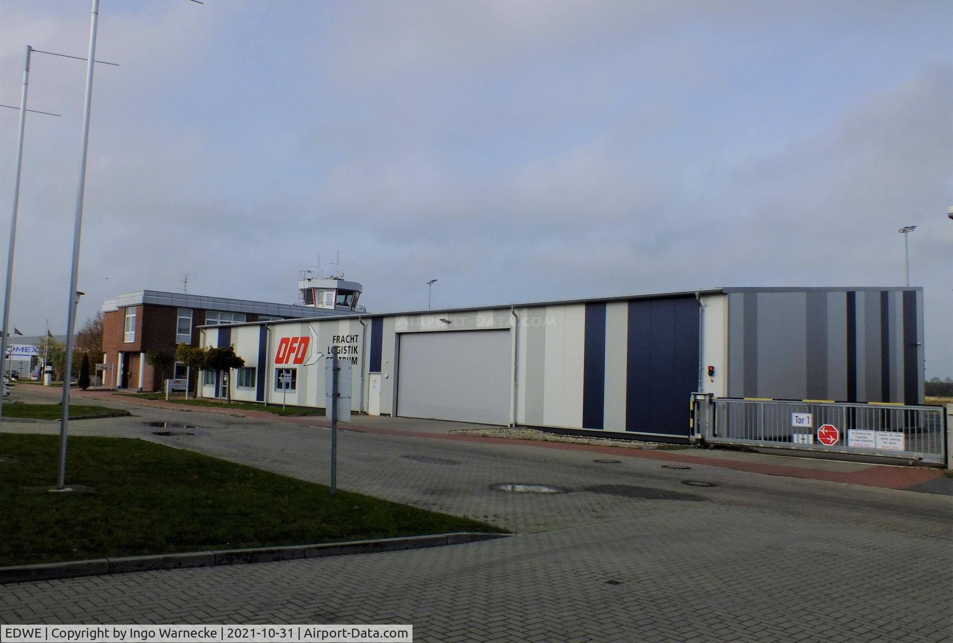 EDWE Airport - hangars east of the tower at Emden airfield