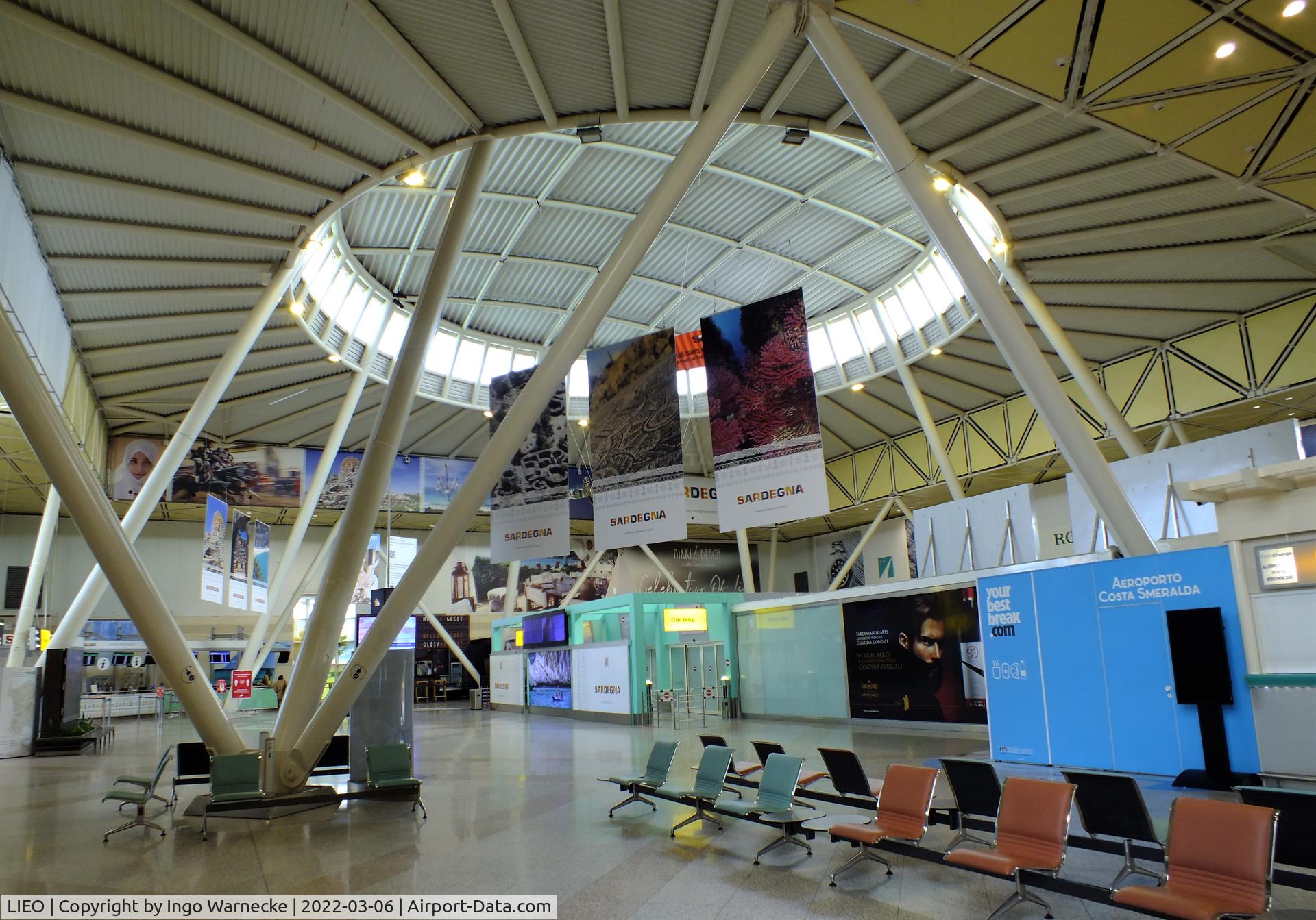Olbia Airport, Costa Smeralda Airport Italy (LIEO) - the arrivals hall inside the main terminal of Olbia/Costa Smeralda airport