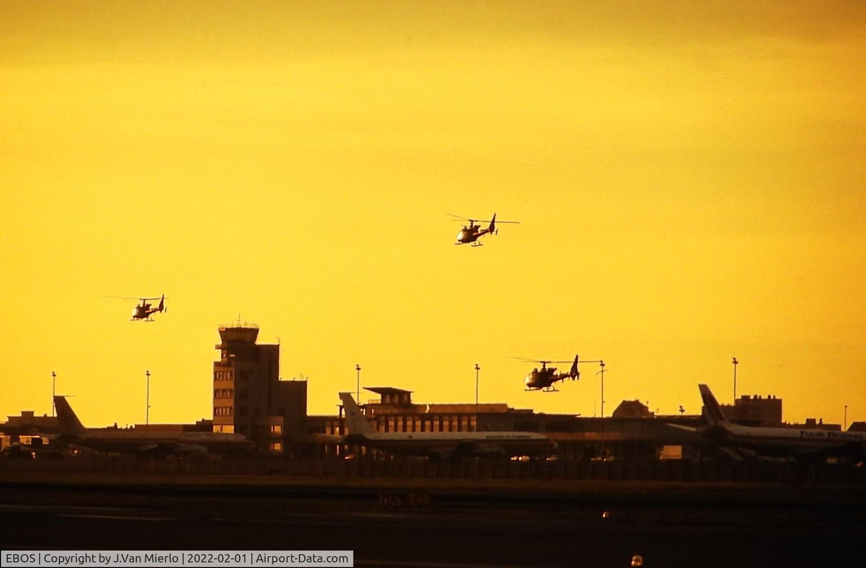 Ostend-Bruges International Airport, Ostend Belgium (EBOS) - British Army heli's landing by sunset for a fuelstop on their way home coming from Germany slide scan '90s