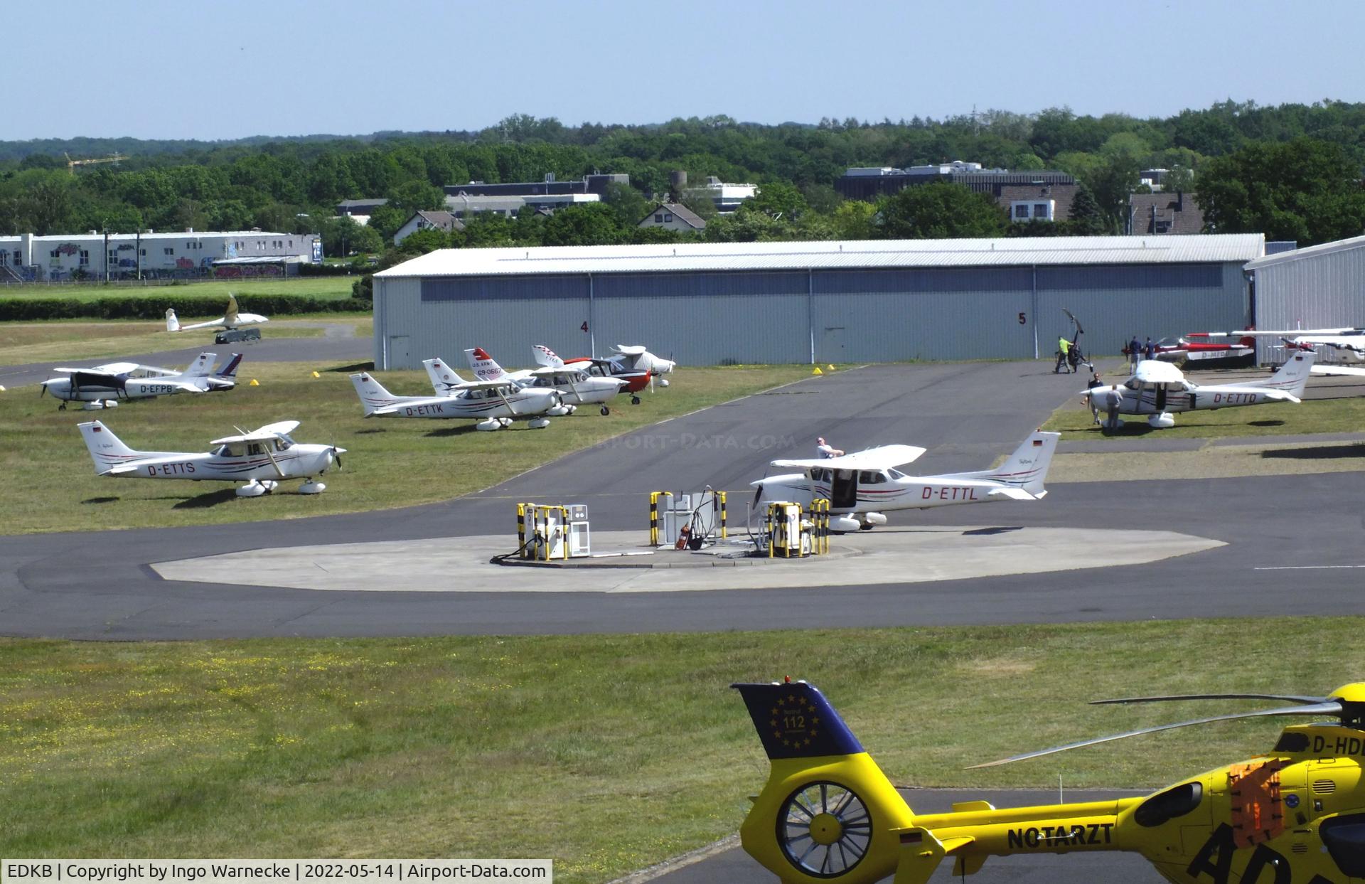 Bonn-Hangelar Airport, Sankt Augustin Germany (EDKB) - apron, hangars and airfield fuelling station at Bonn-Hangelar airfield